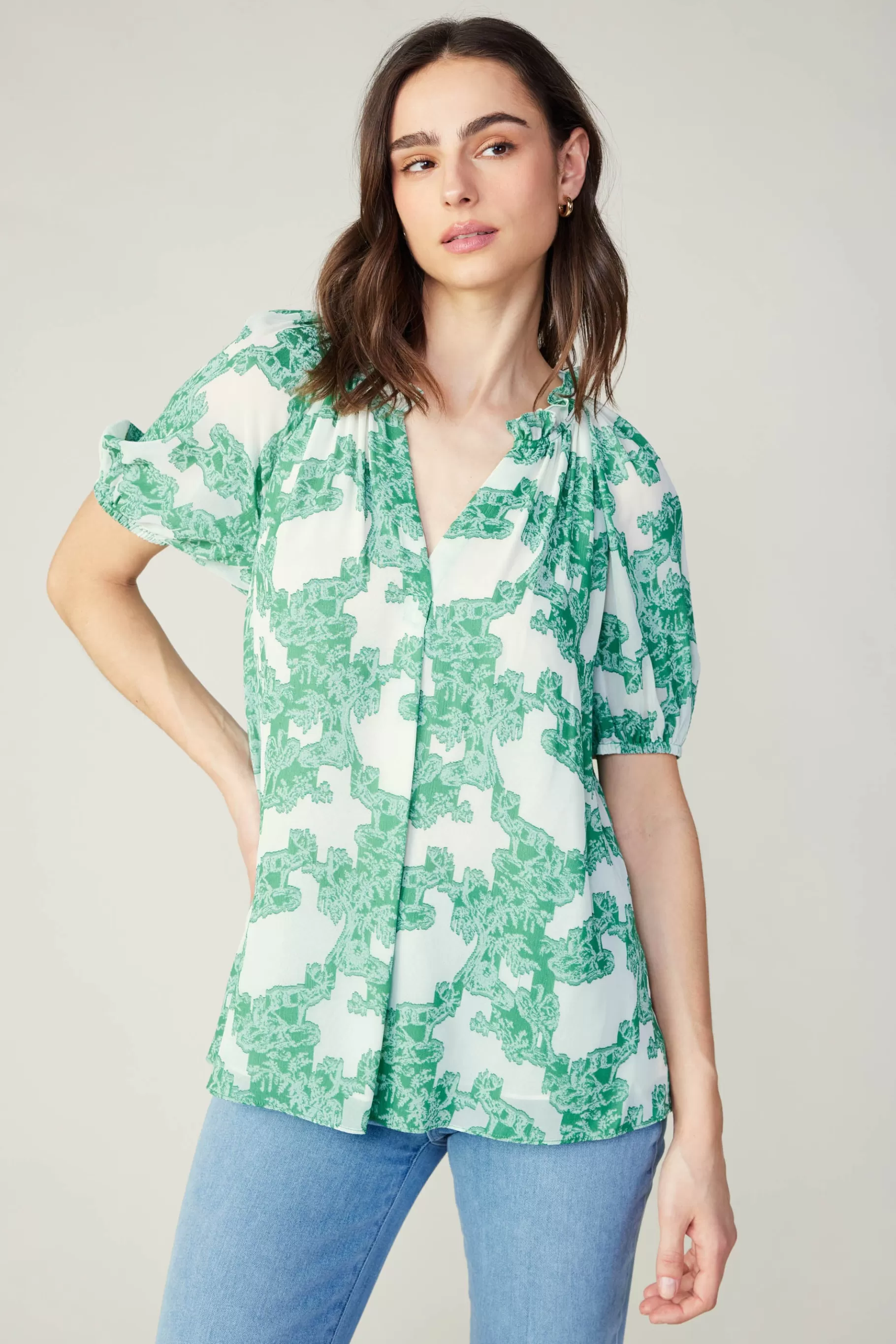 Current Air Short Sleeve Tops>Abstract Motif Top DEEPMINT