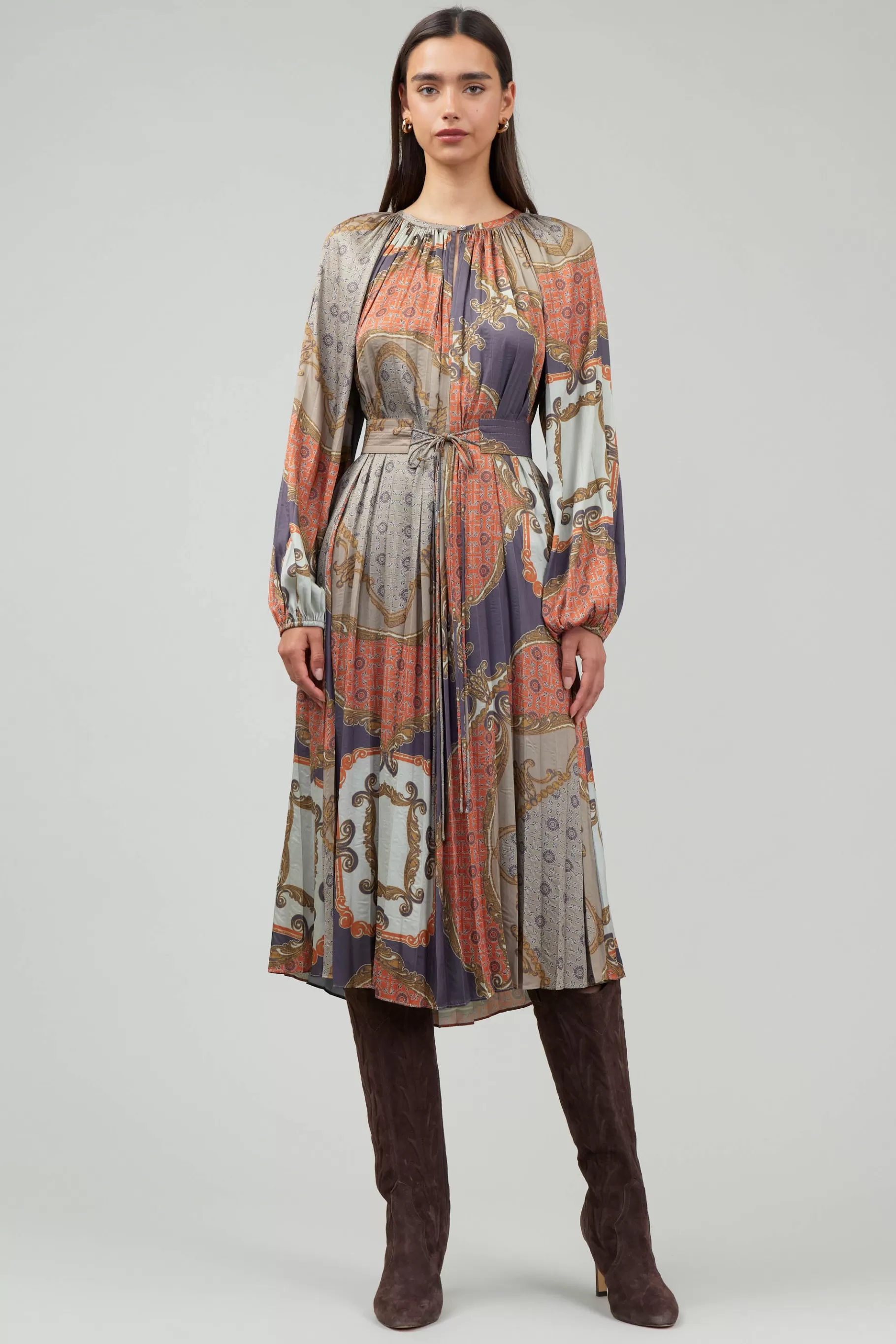 Current Air Midi Dresses>Adelaide Midi Dress BROWNMLT