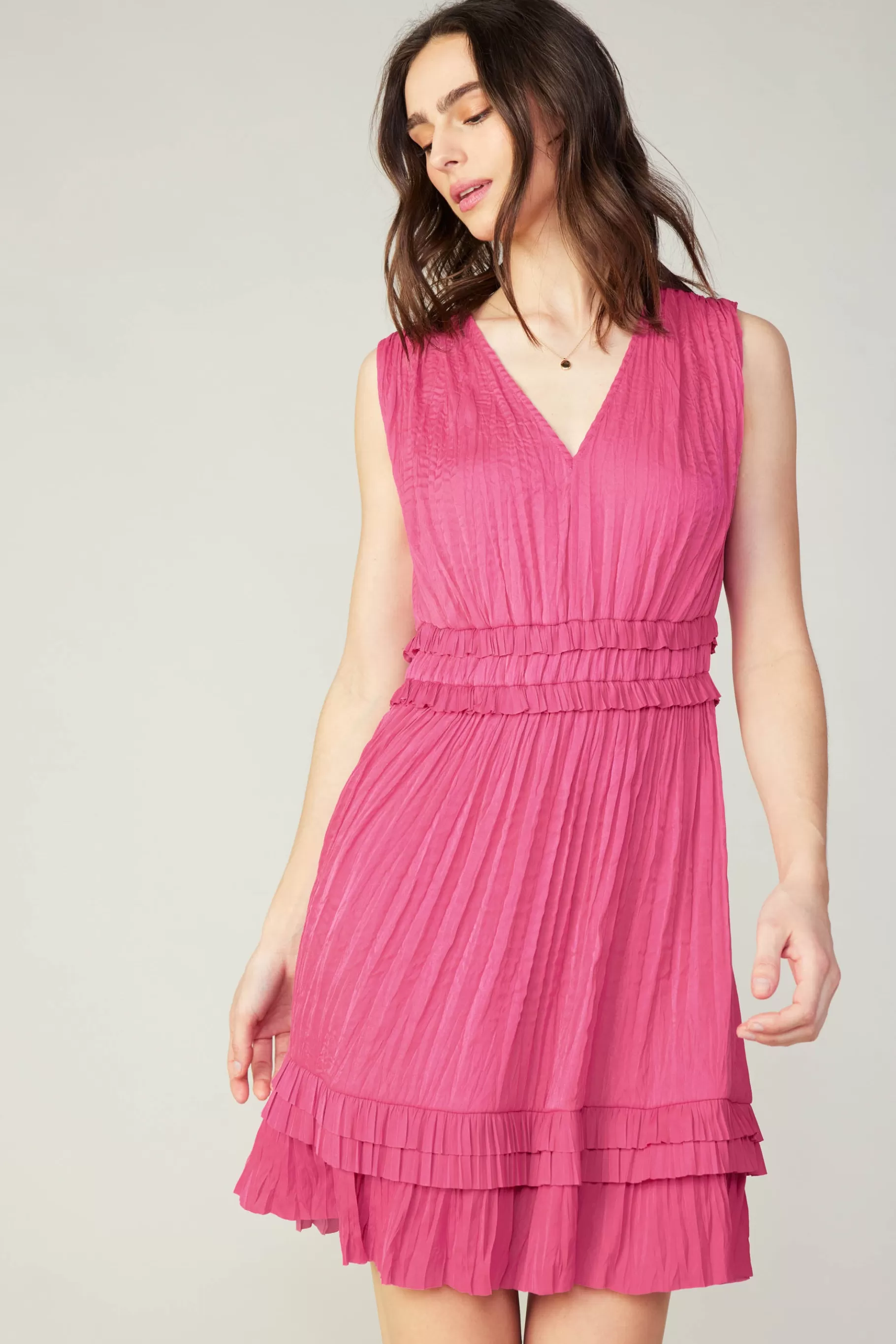 Current Air Mini Dresses>Aurora Crinkle Pleated Mini Dress FUCHSIA