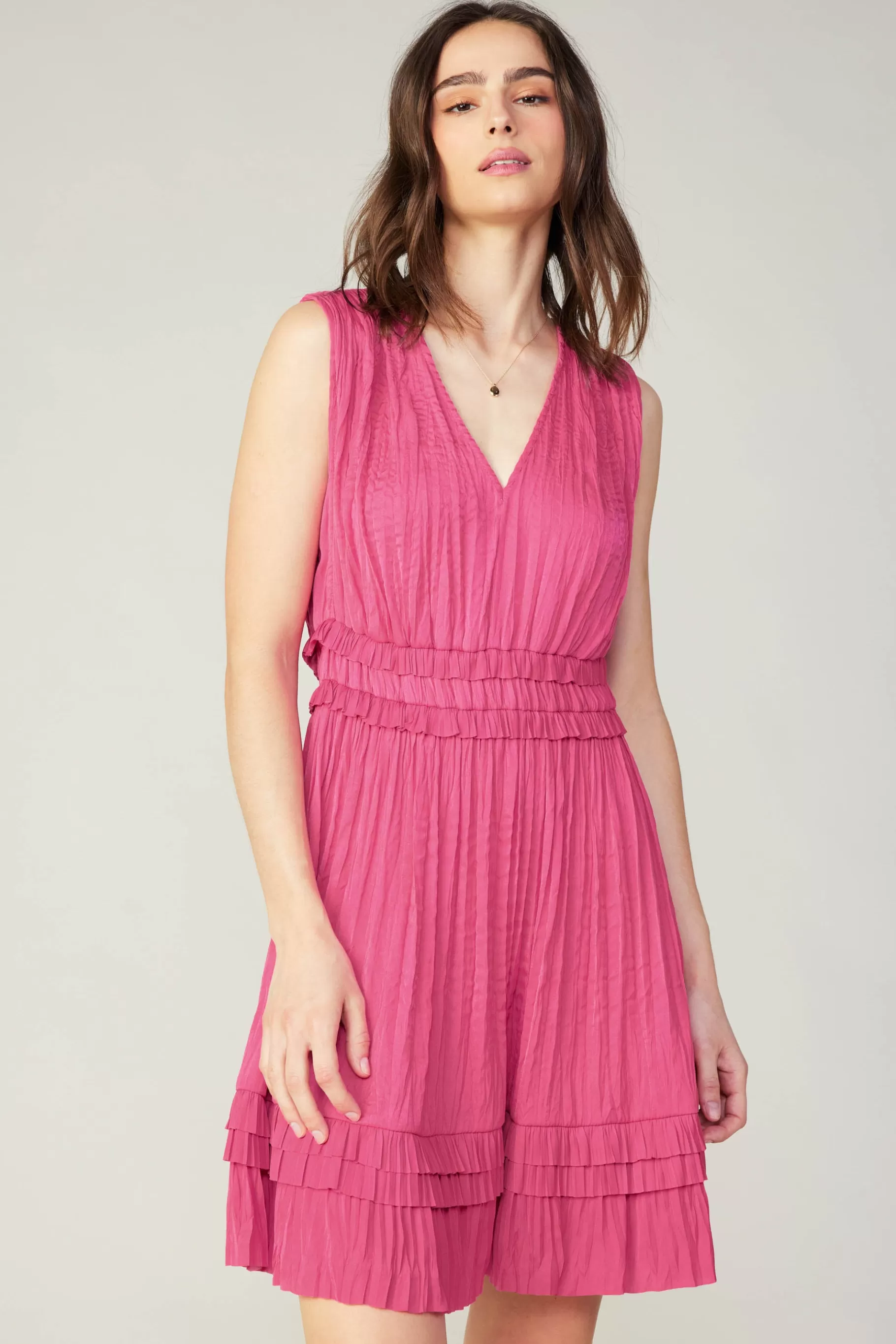 Current Air Mini Dresses>Aurora Crinkle Pleated Mini Dress FUCHSIA