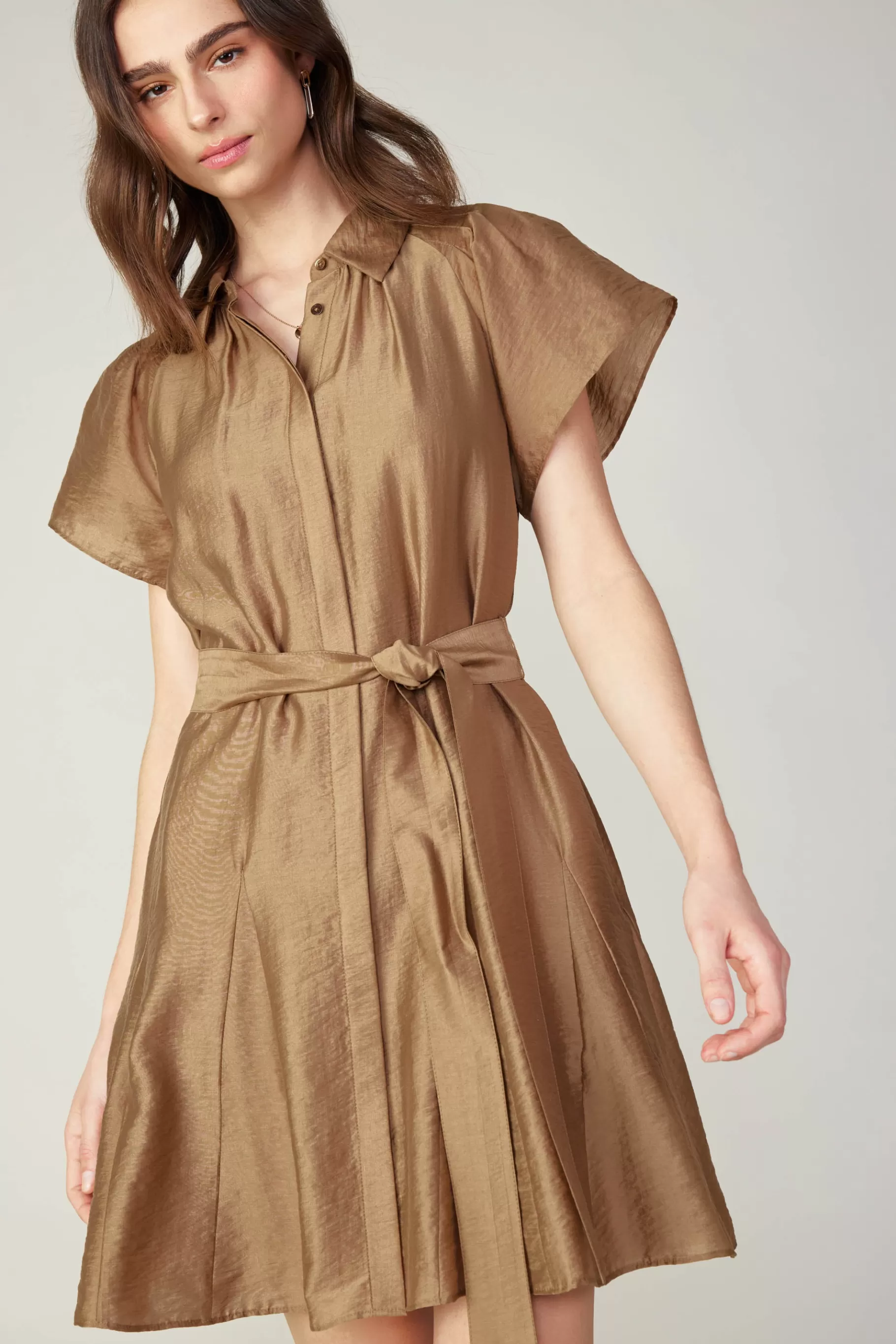 Current Air Mini Dresses>Belted Godet Mini Dress LATTE