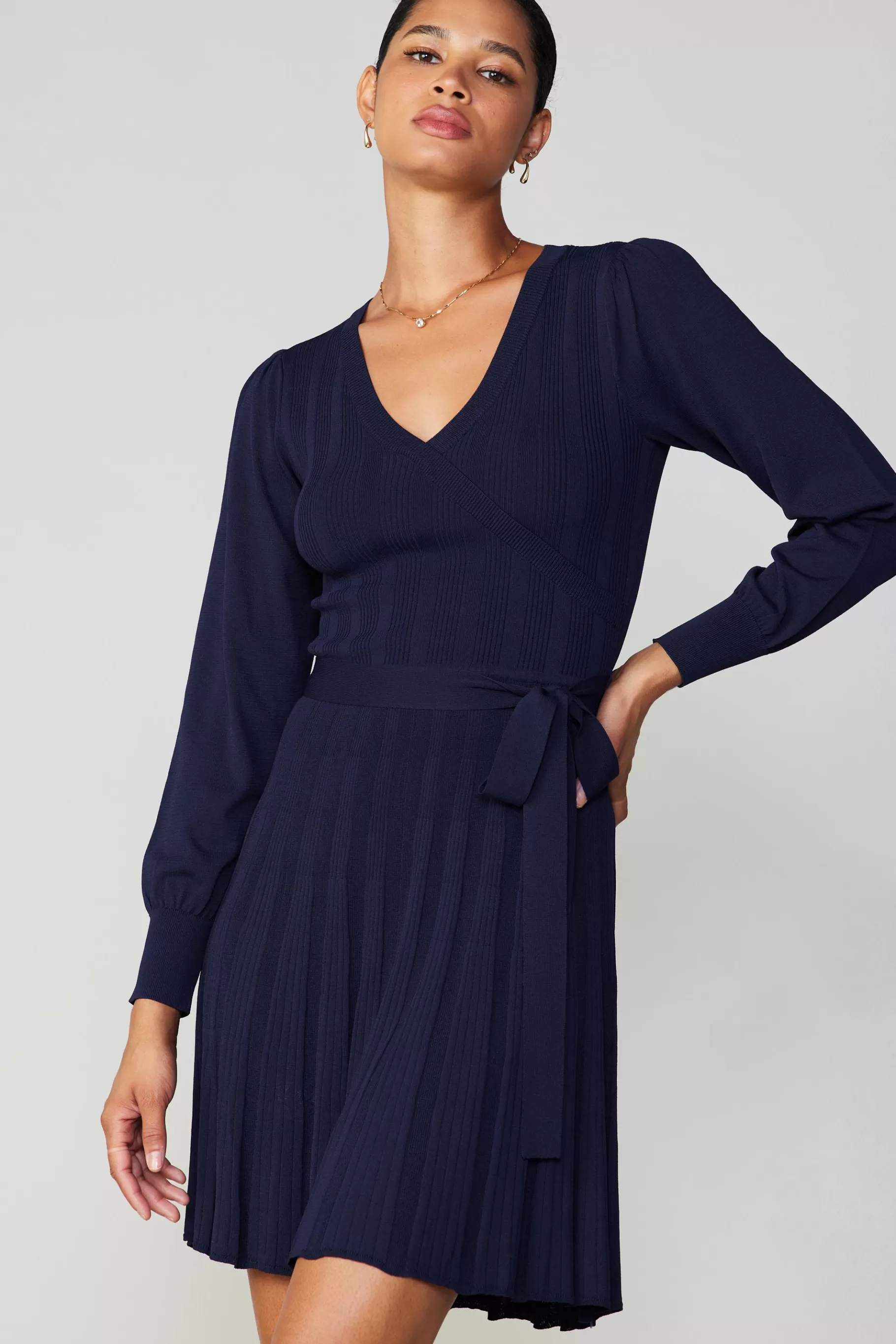 Current Air Knitwear | Mini Dresses>Belted Knit Mini Dress NAVY