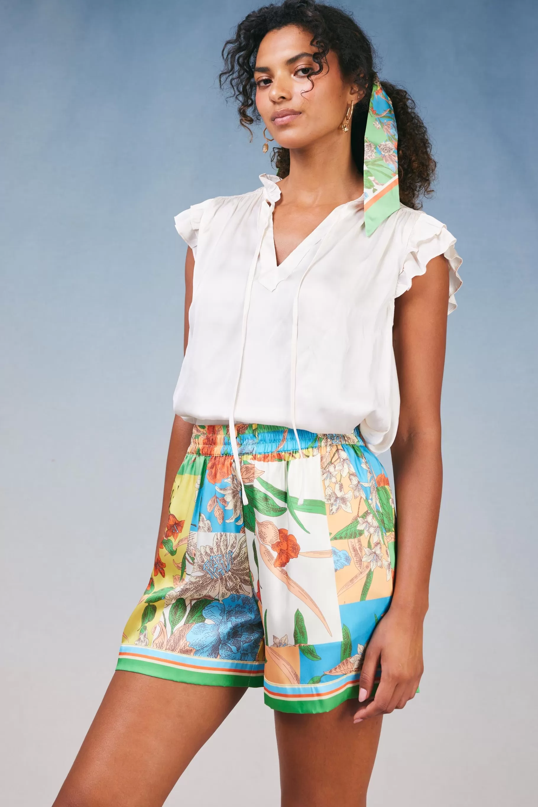Current Air Shorts>Border Print Floral Block Shorts FLORALSTRIPEMLT