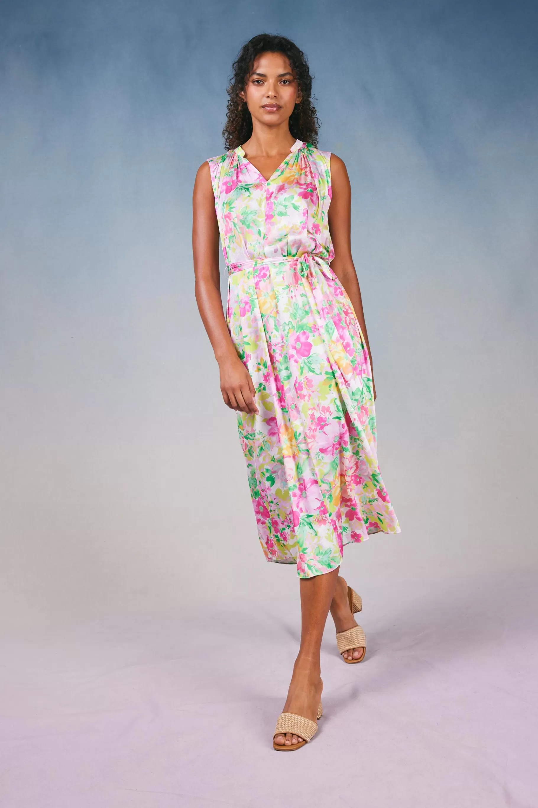 Current Air Midi Dresses>Botanical Watercolor Midi Dress PINKMLTFLORAL