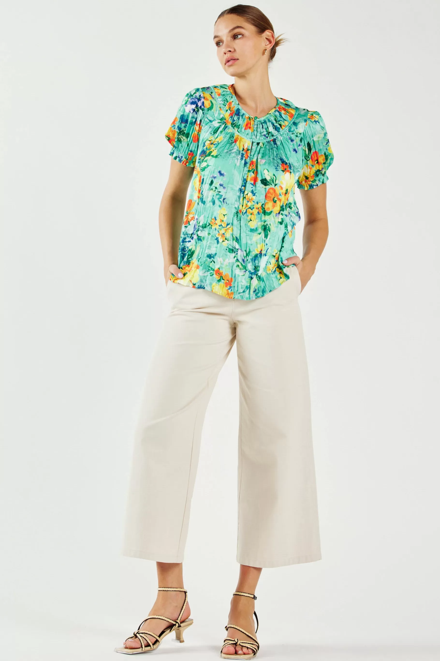 Current Air Short Sleeve Tops>Brooklyn Crinkle Top AQUA