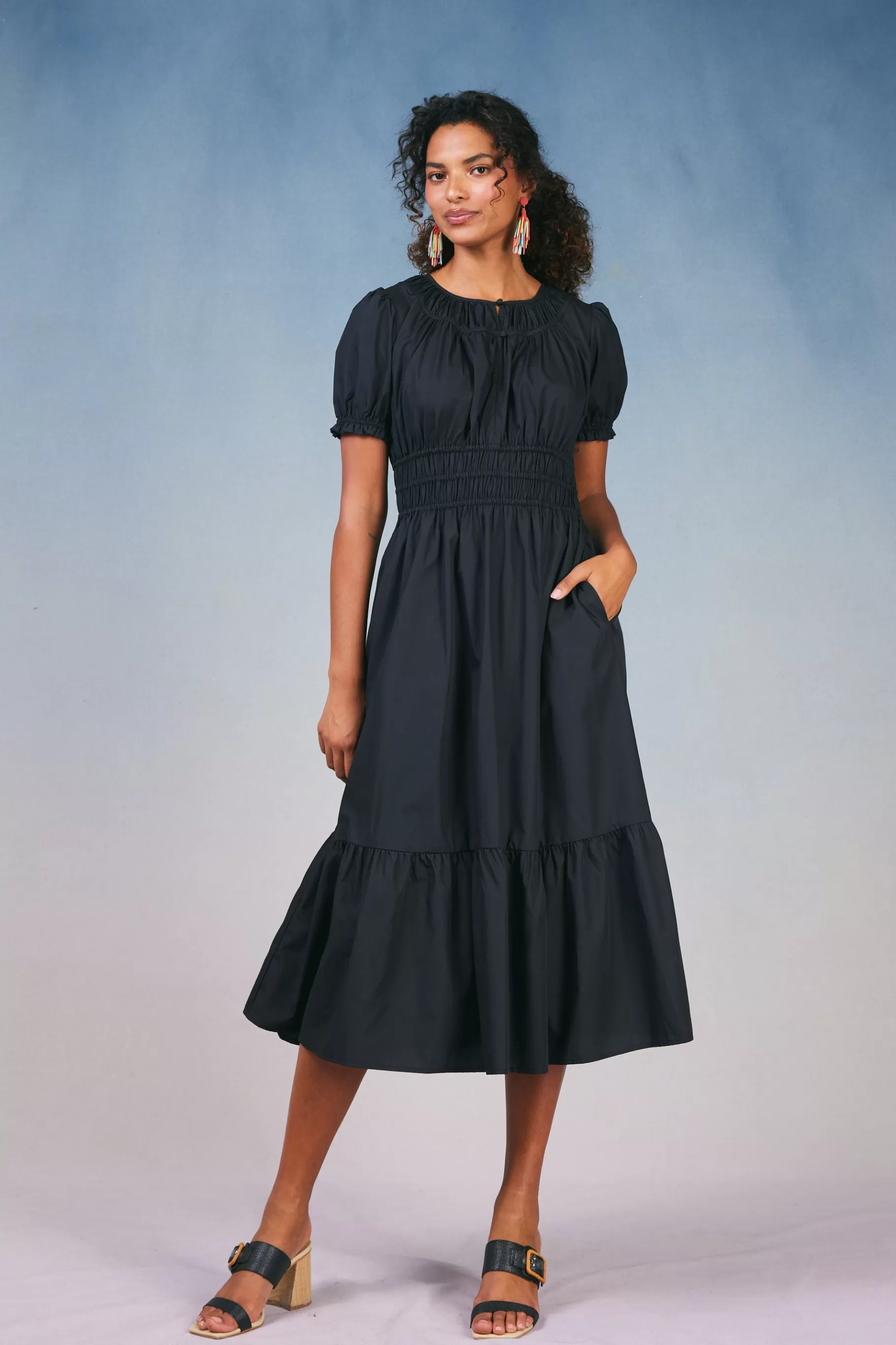 Current Air Midi Dresses>Brooklyn Poplin Midi Dress BLACK