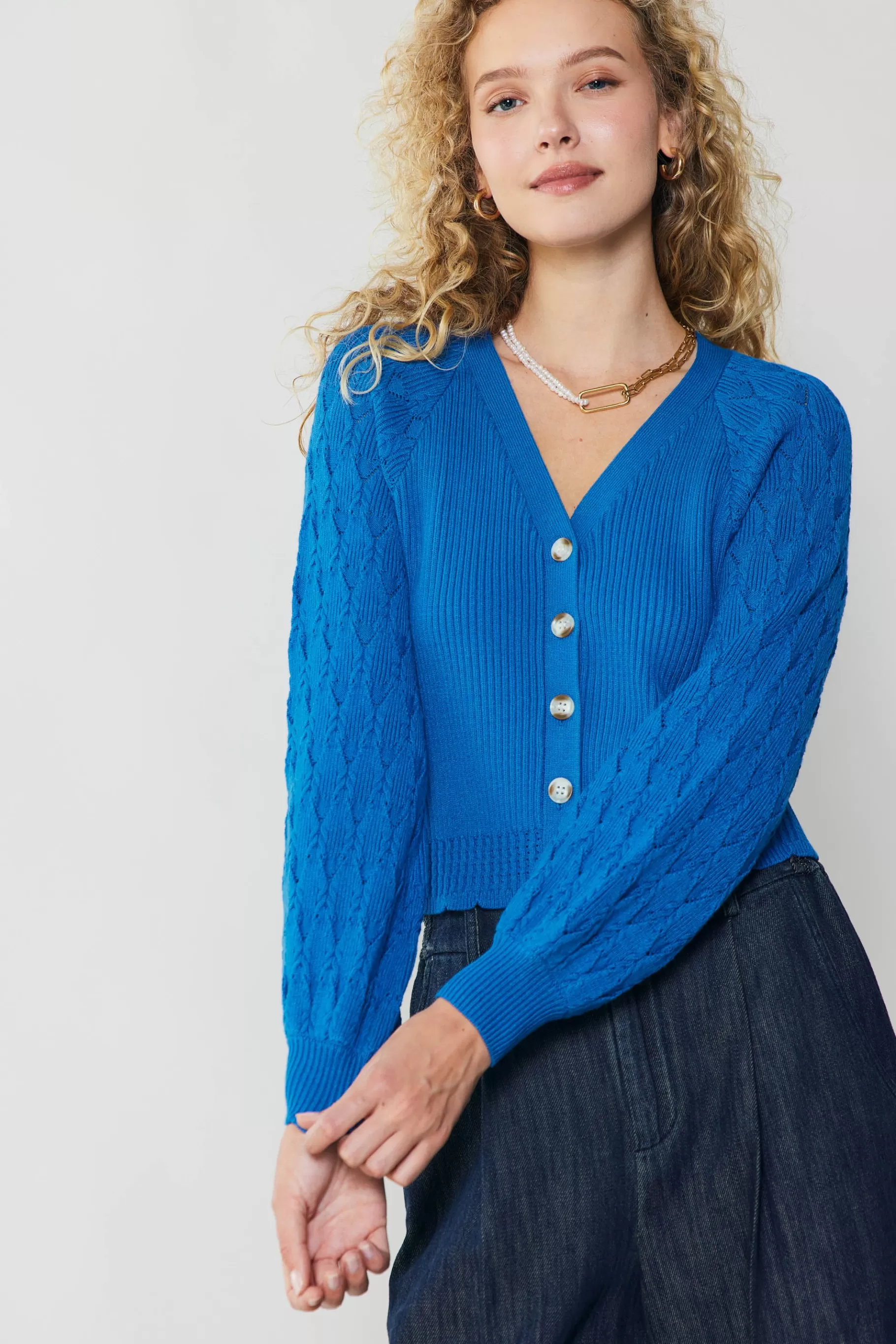 Current Air Cardigans | Long Sleeve Tops>Button Cardigan BLUE