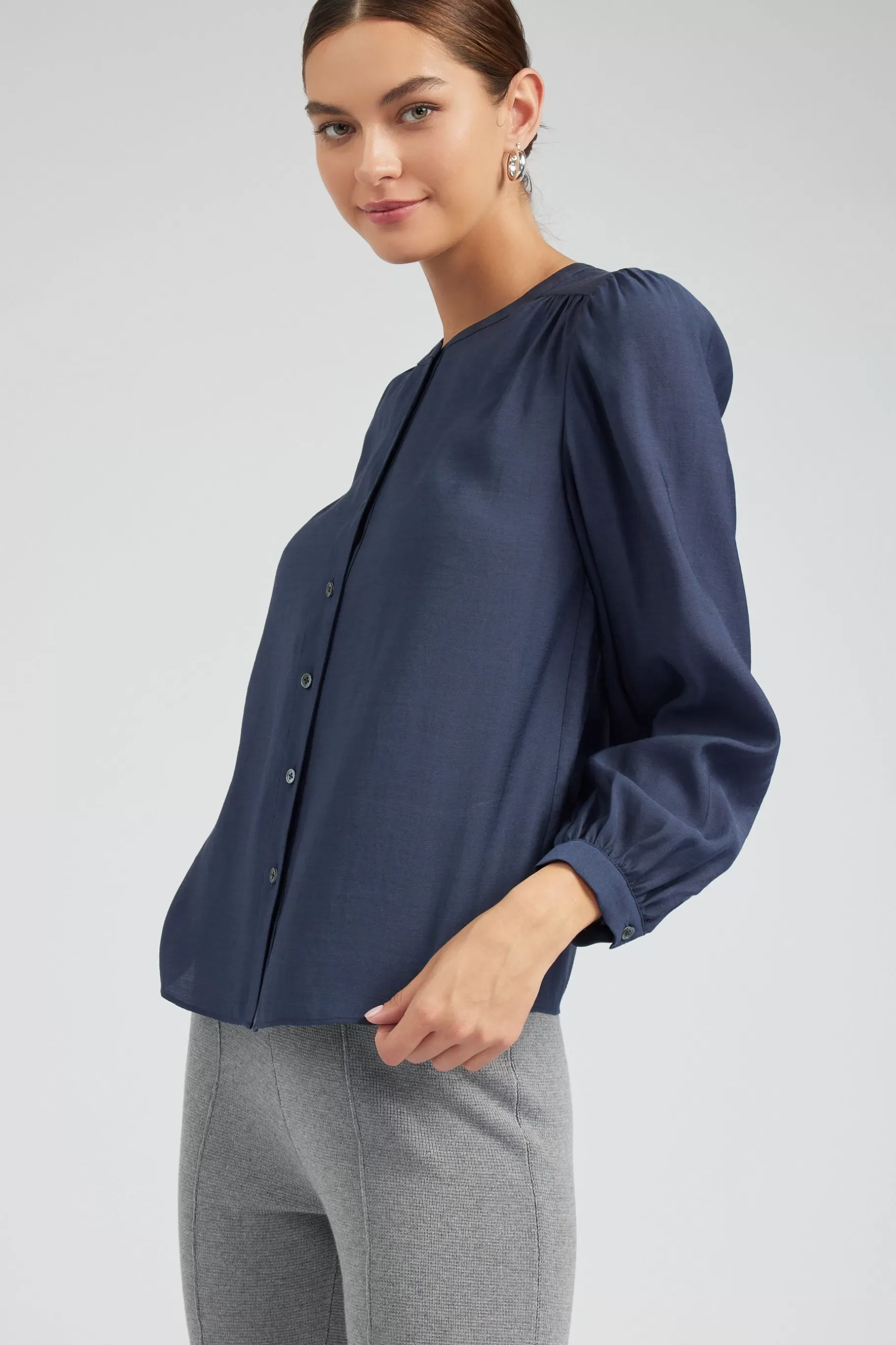 Current Air Long Sleeve Tops>Buttoned Blouse SLATENAVY