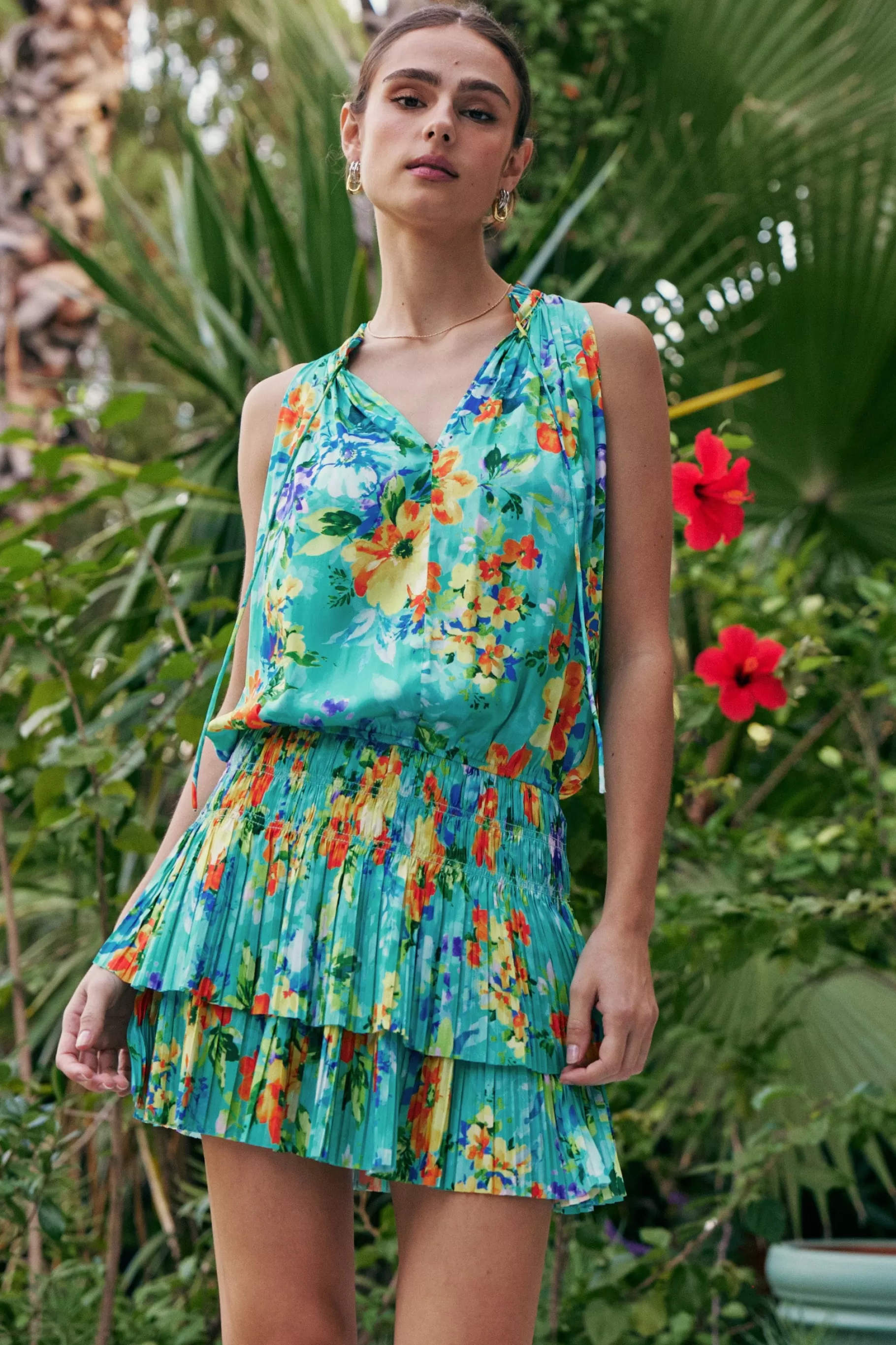 Current Air Mini Dresses>Cara Pleated Mini Dress AQUA