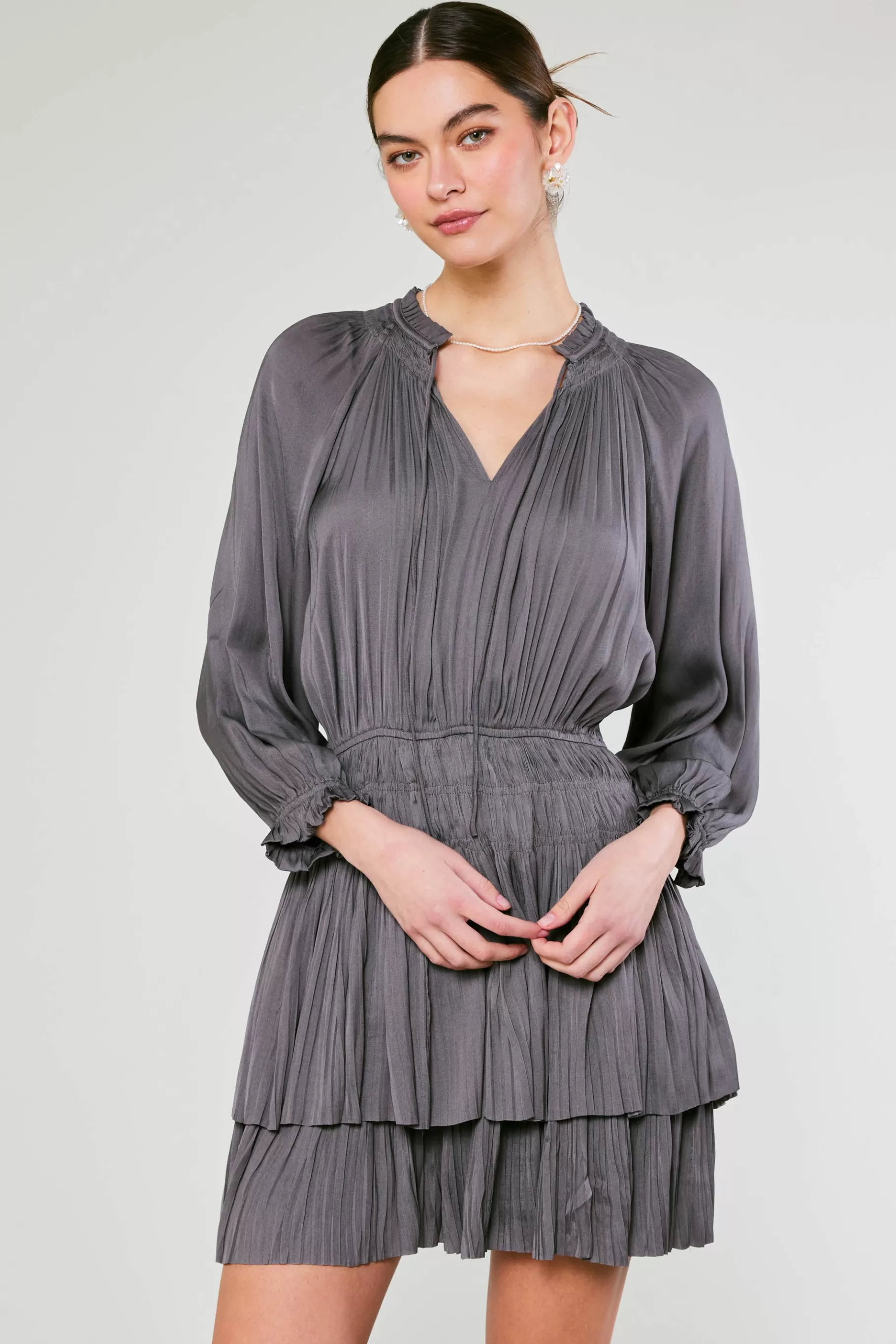 Current Air Mini Dresses>Cecile Smocked Mini Dress SLATECHARCOAL