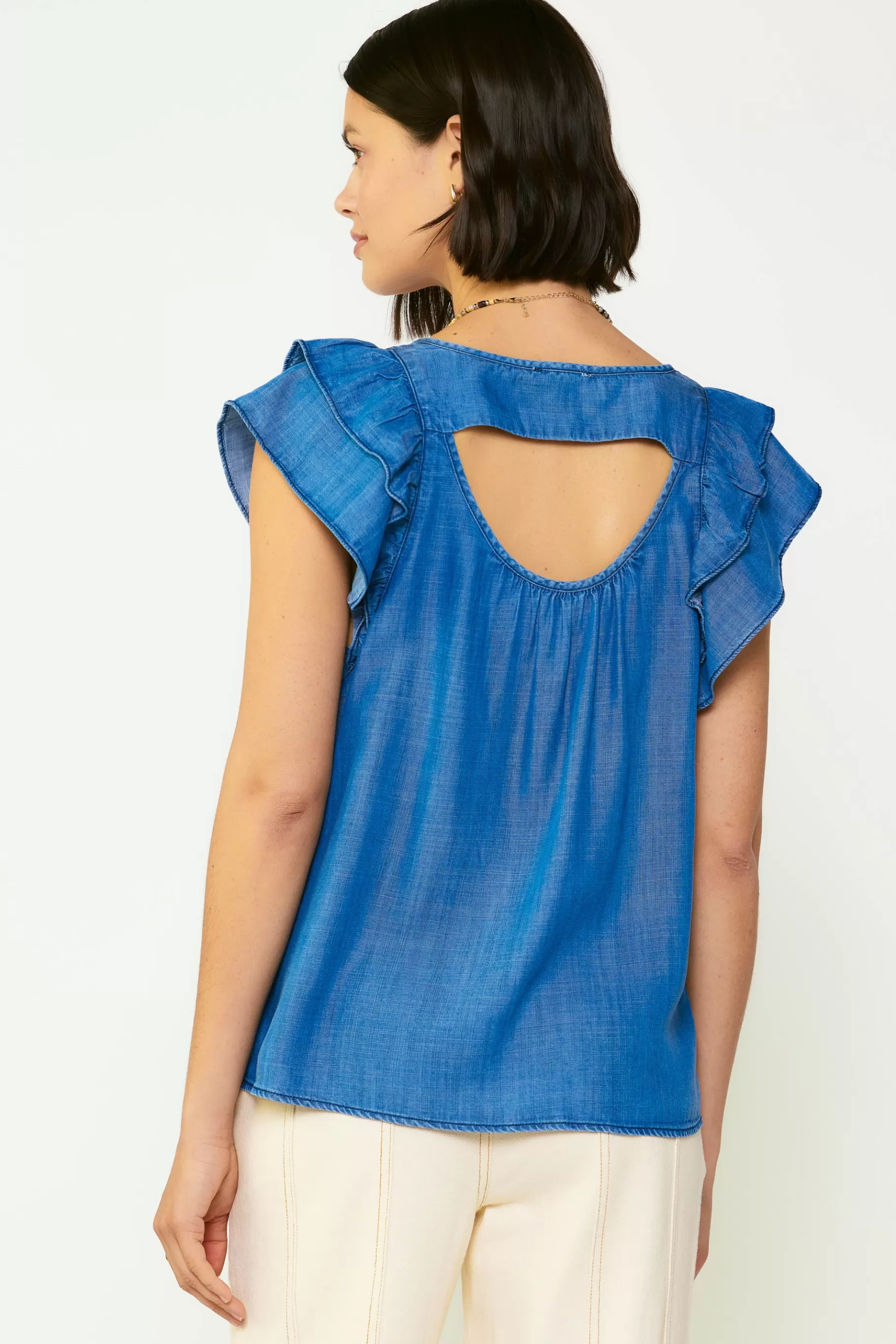 Current Air Sleeveless Tops | Short Sleeve Tops>Back Cutout Top CHAMBRAY