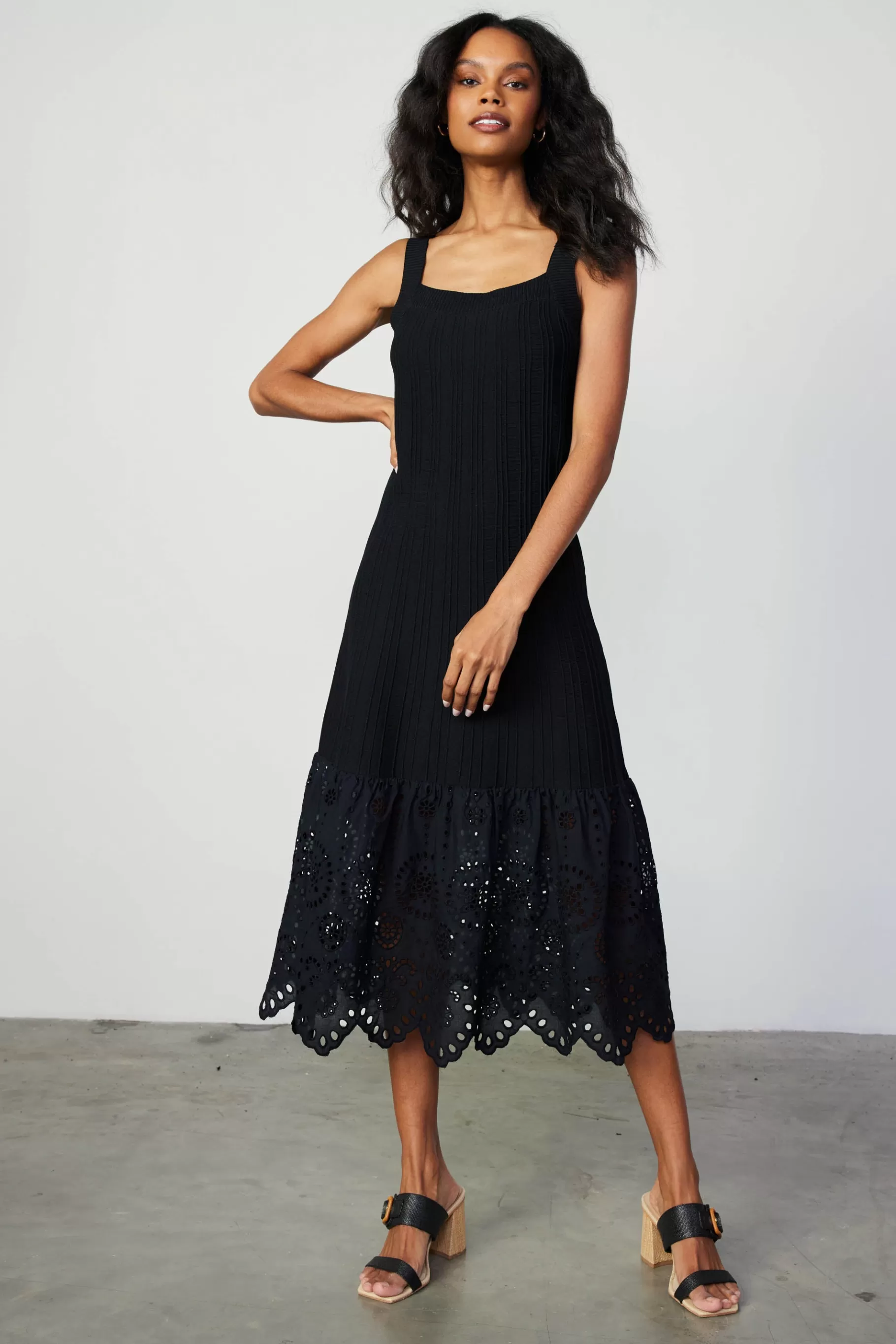 Current Air Knitwear | Midi Dresses>Contrast Lace Knit Dress BLACK