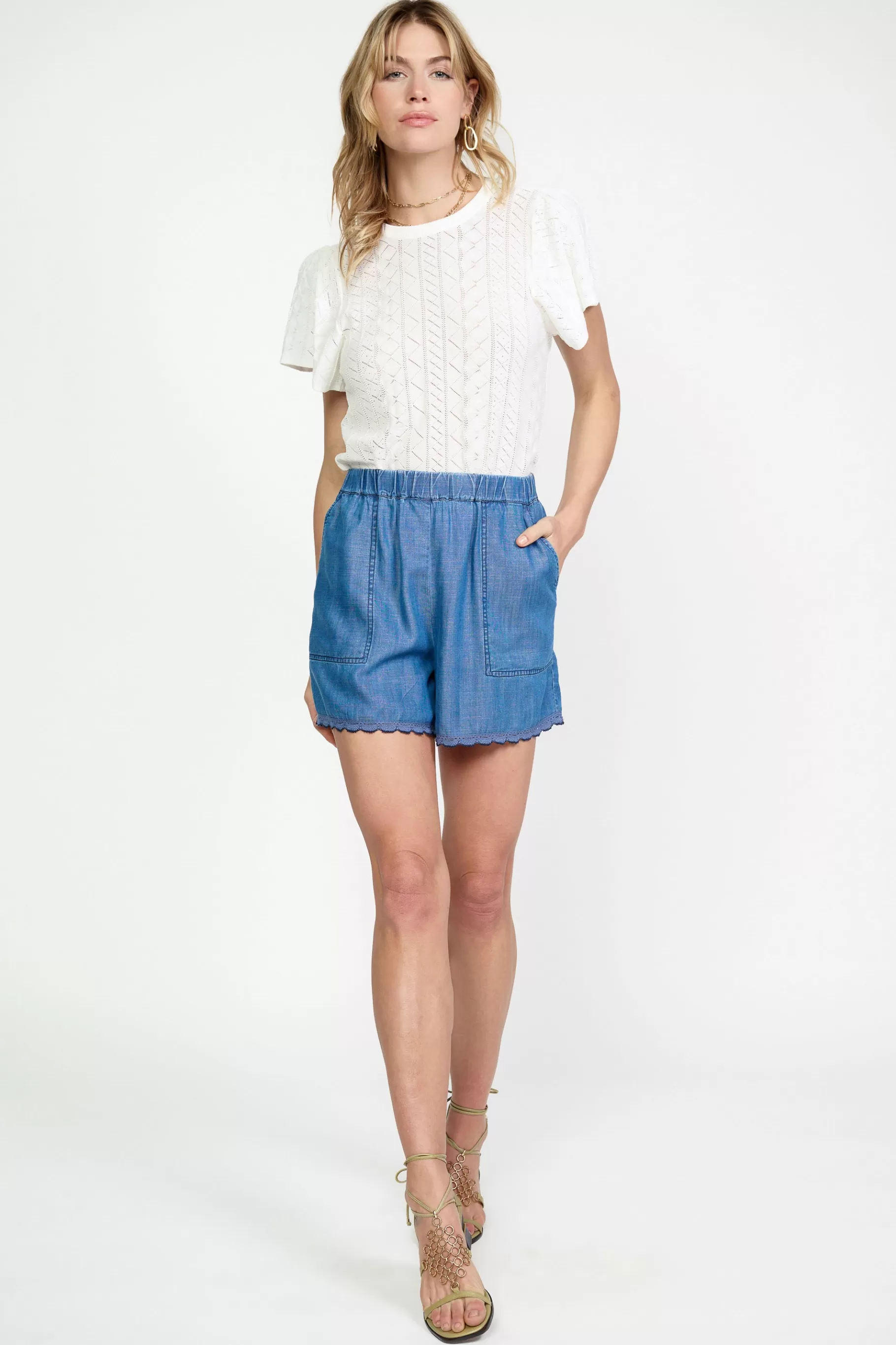 Current Air Shorts>Contrast Trim Shorts CHAMBRAY