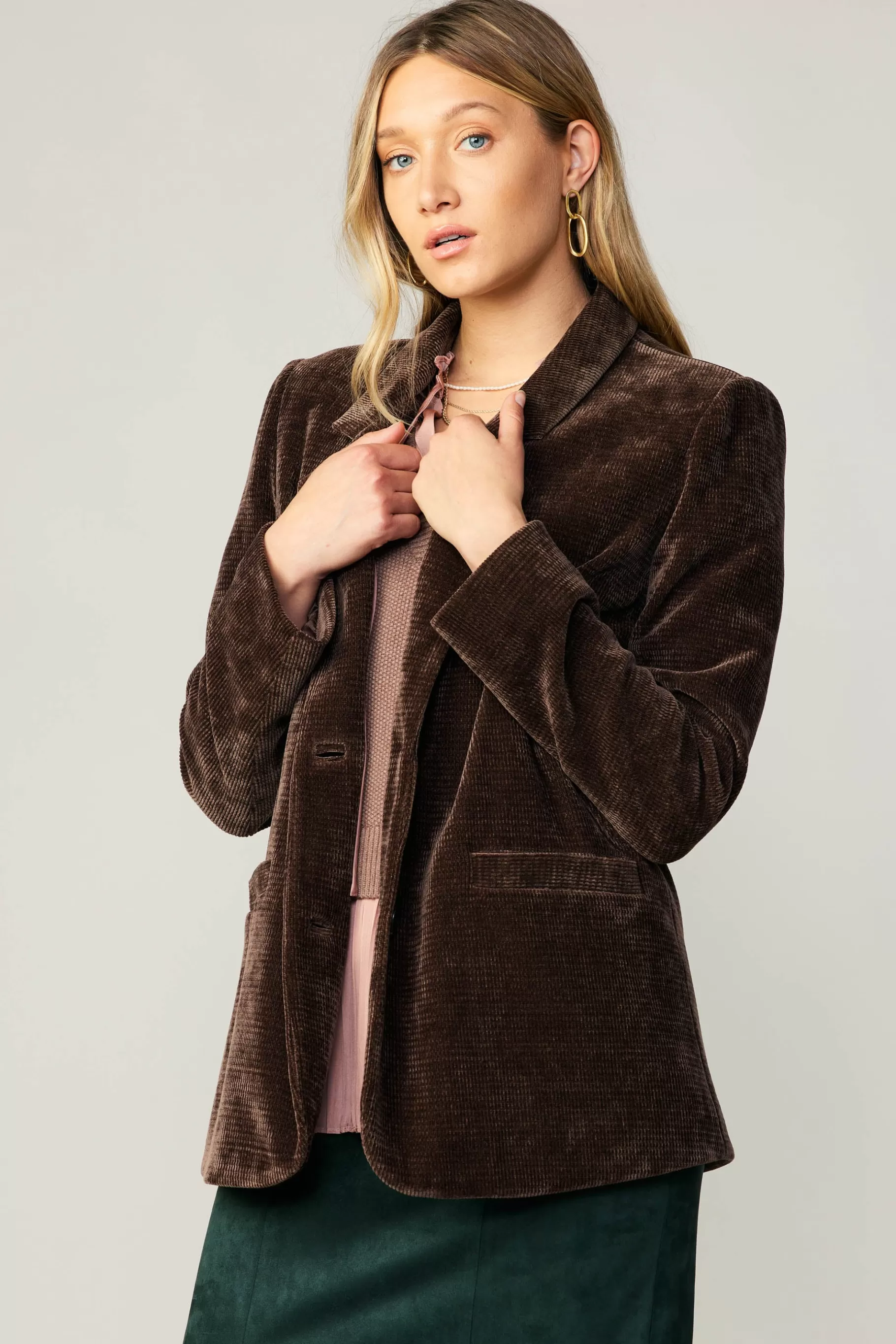 Current Air Coats & Jackets>Corduroy Blazer DARKBROWN