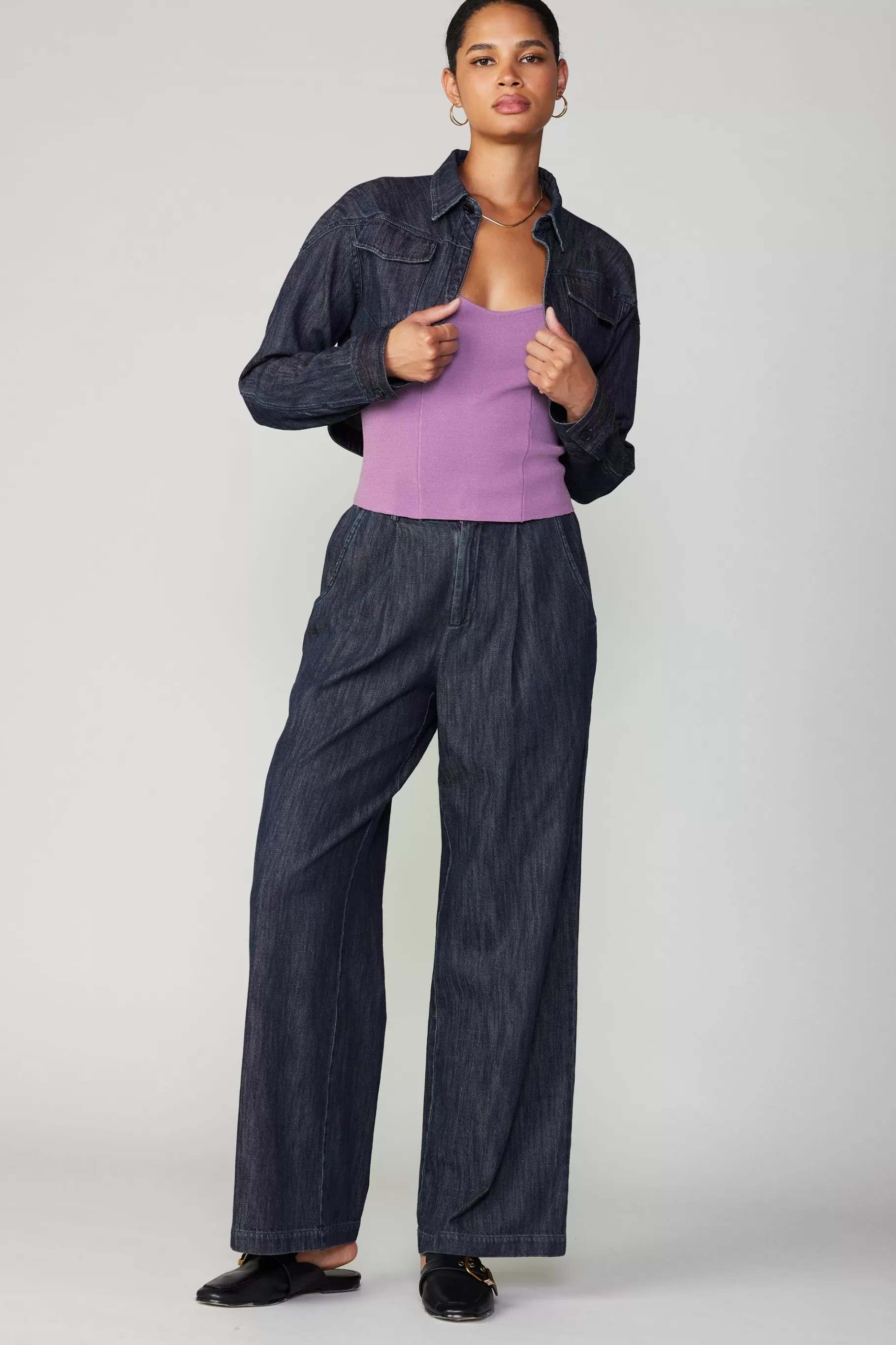 Current Air Coats & Jackets>Cropped Denim Jacket DARKINDIGO