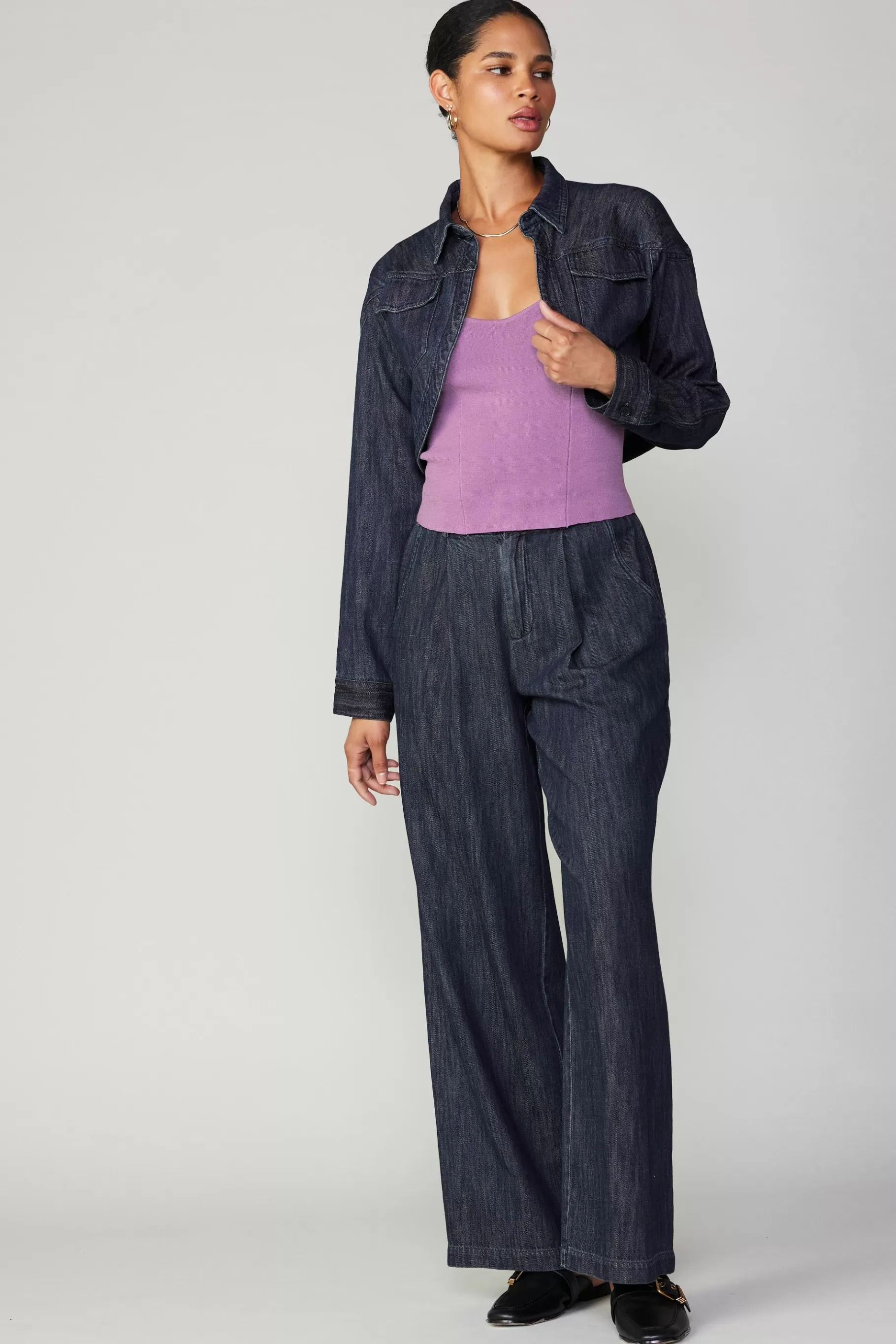 Current Air Coats & Jackets>Cropped Denim Jacket DARKINDIGO