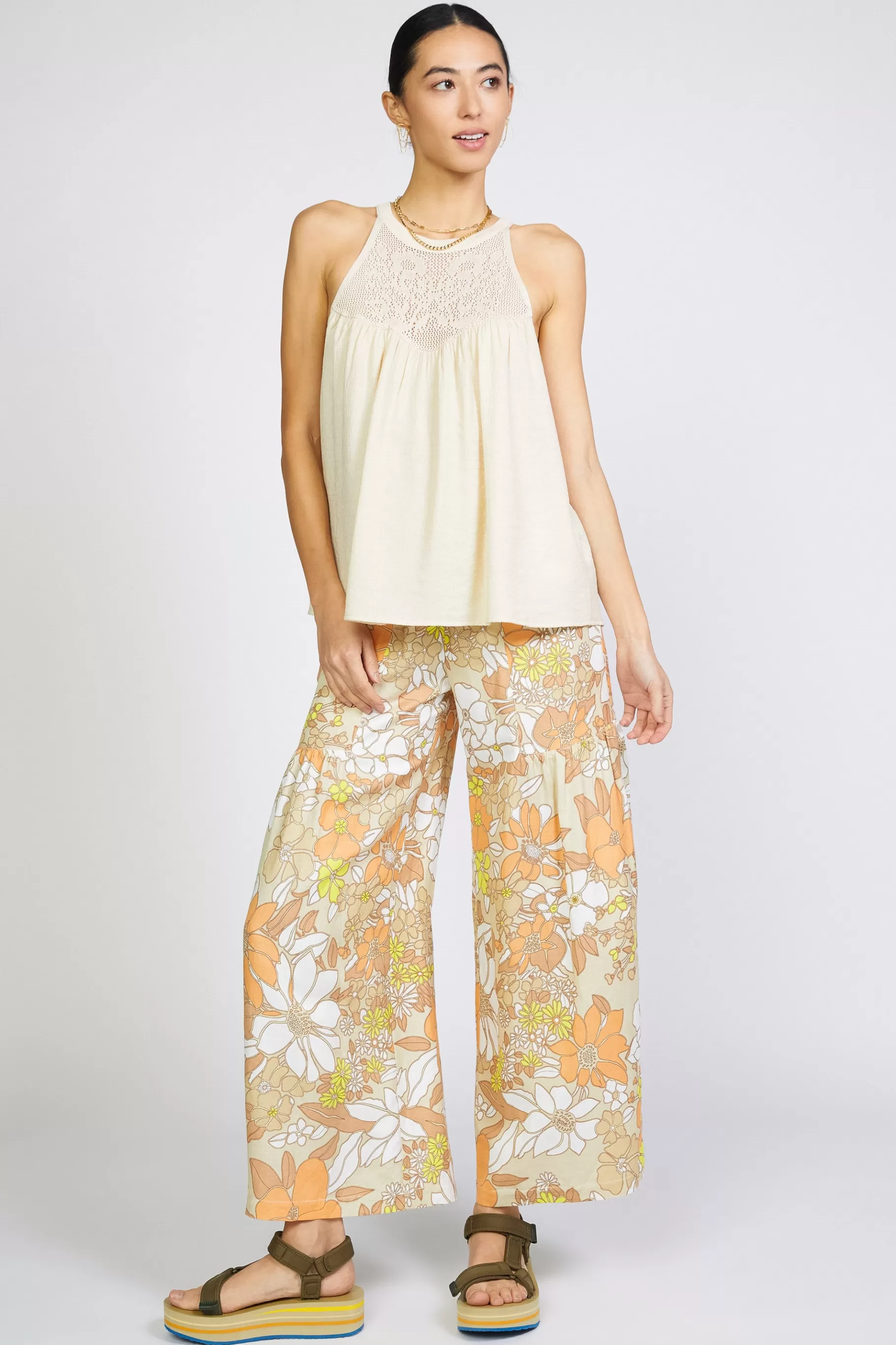 Current Air Sleeveless Tops | Sweaters>Crotchet Yoke Top LINEN
