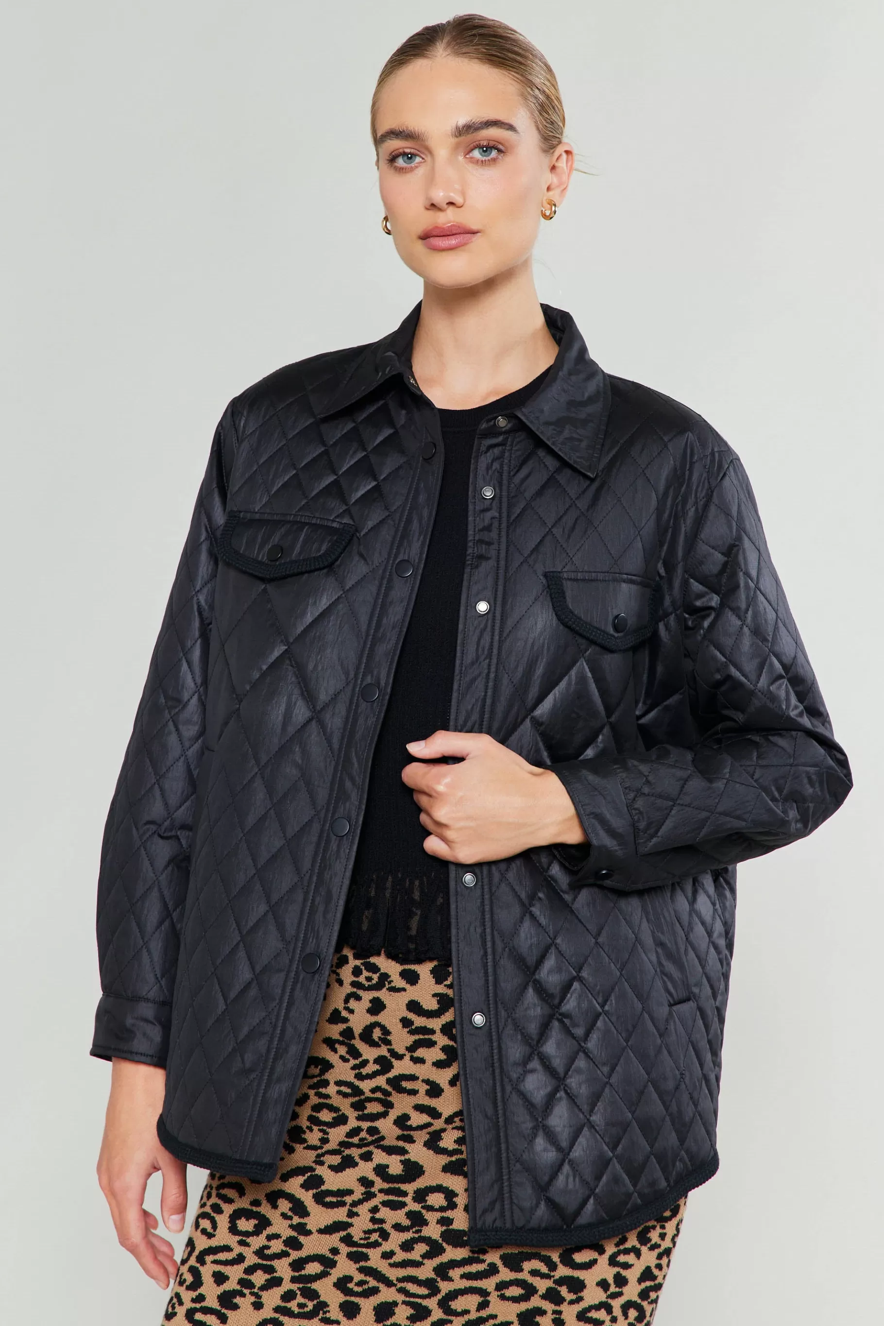 Current Air Coats & Jackets>Diamond Quilted Jacket BLACK