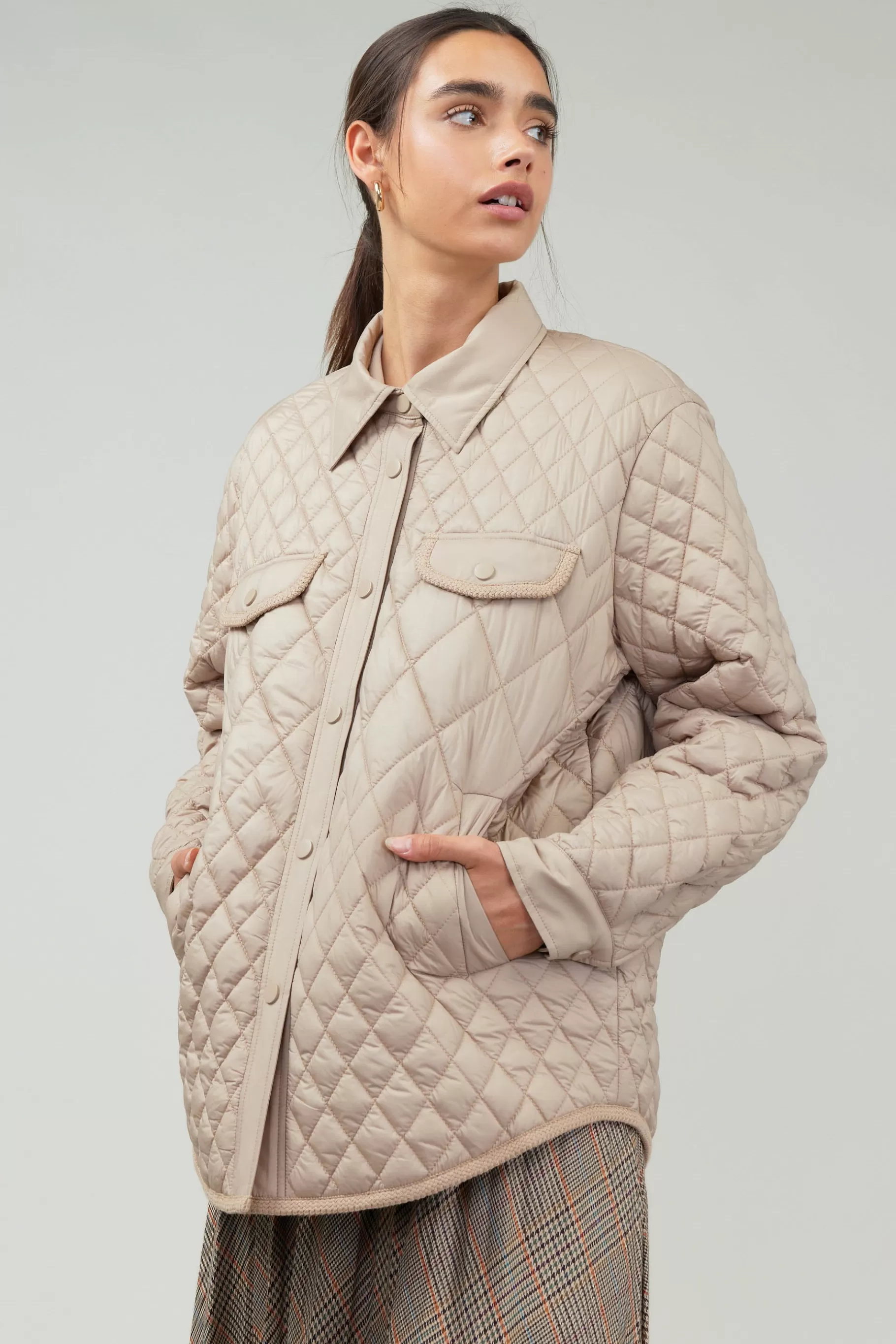 Current Air Coats & Jackets>Diamond Quilted Jacket TAUPE