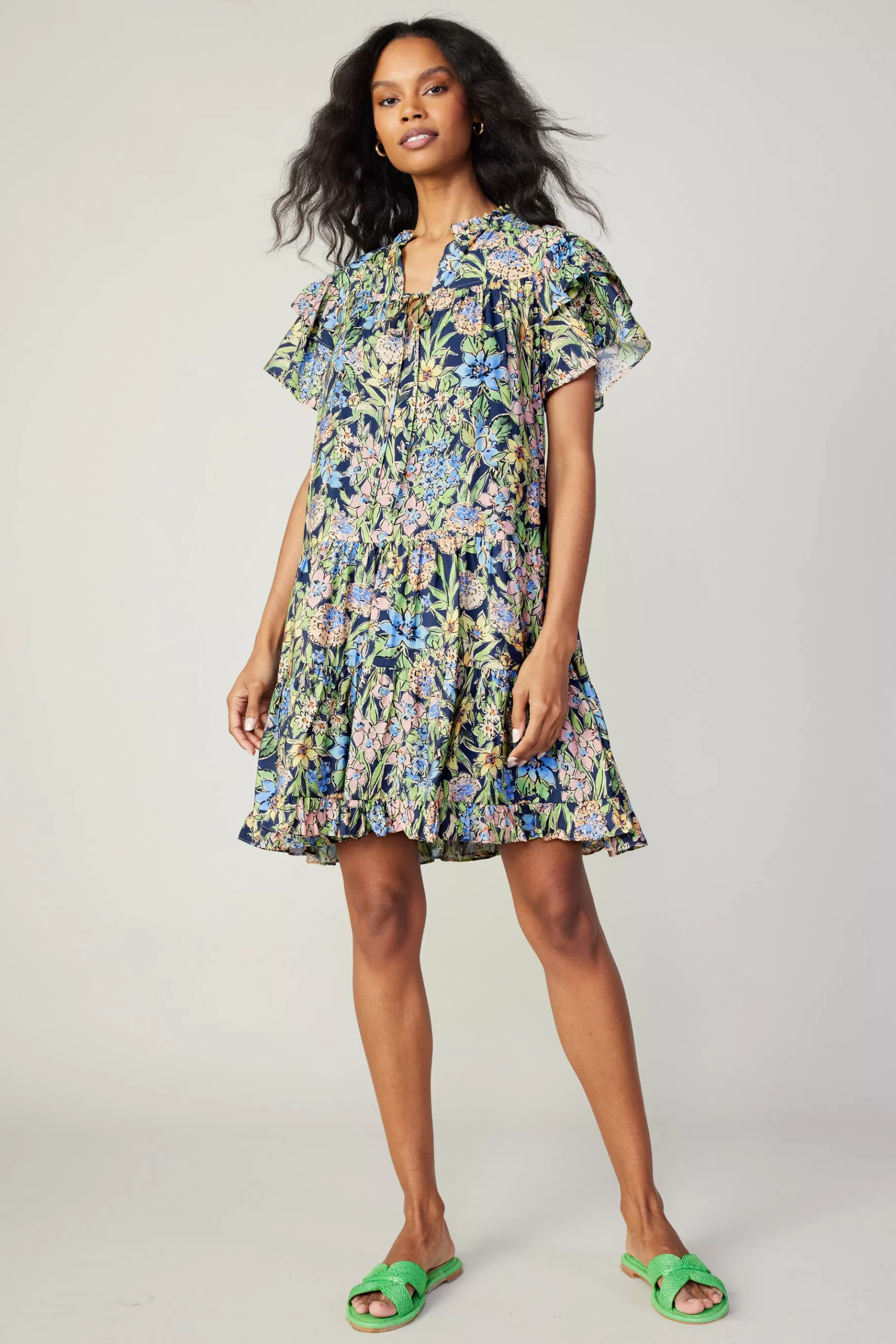 Current Air Mini Dresses>Flutter Sleeve Floral Print Dress FLORALMLT