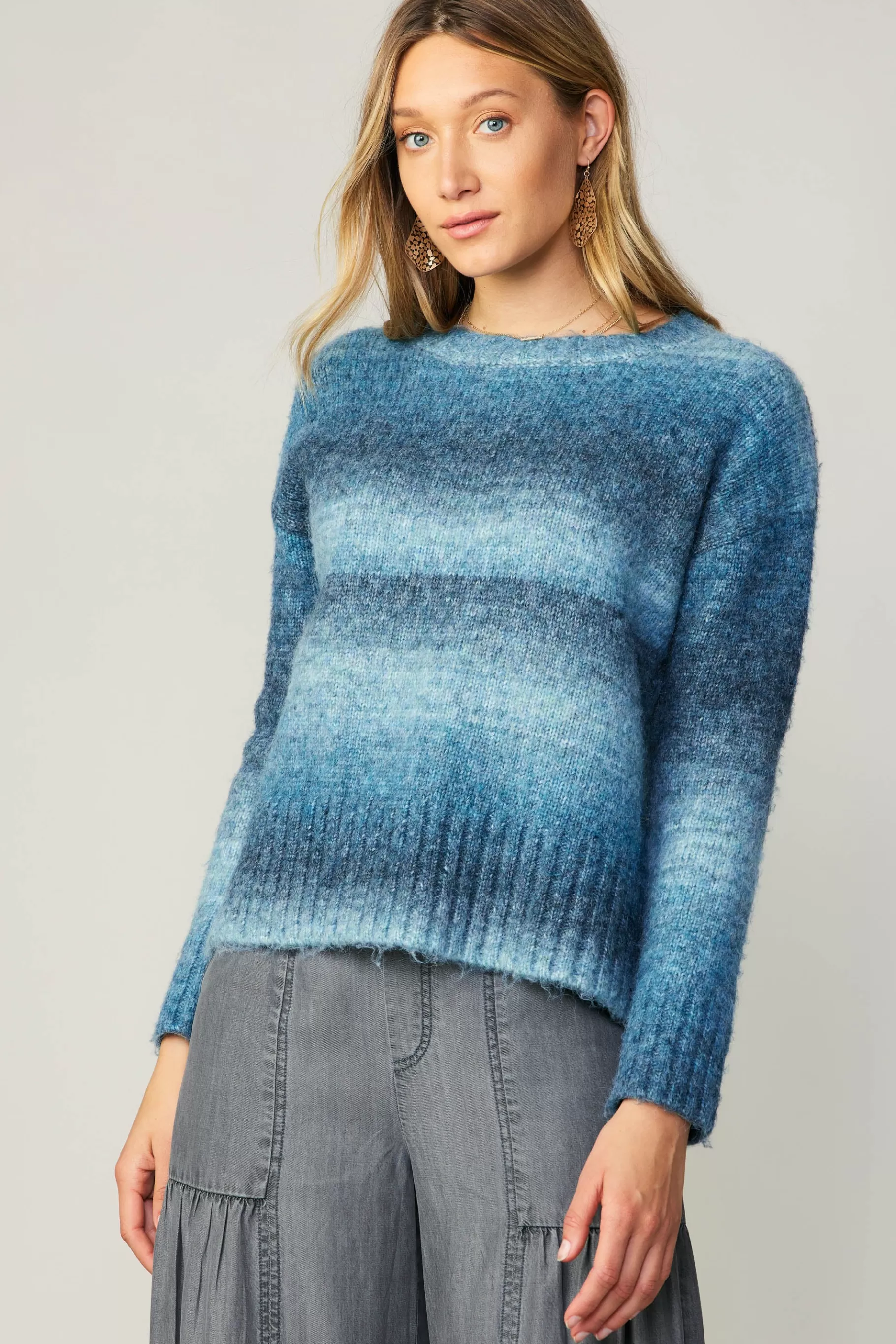 Current Air Sweaters>Gradient Sweater Top BLUE