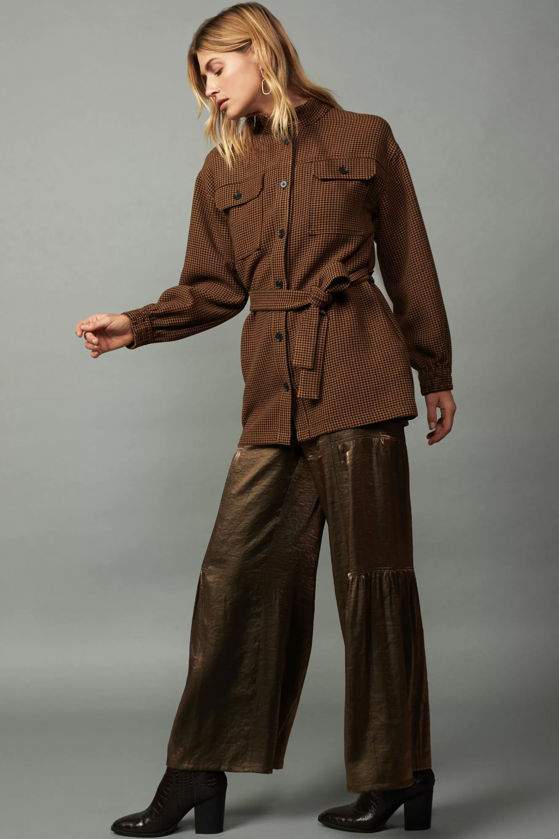 Current Air Coats & Jackets>Houndstooth Oversized Jacket TOFFEE