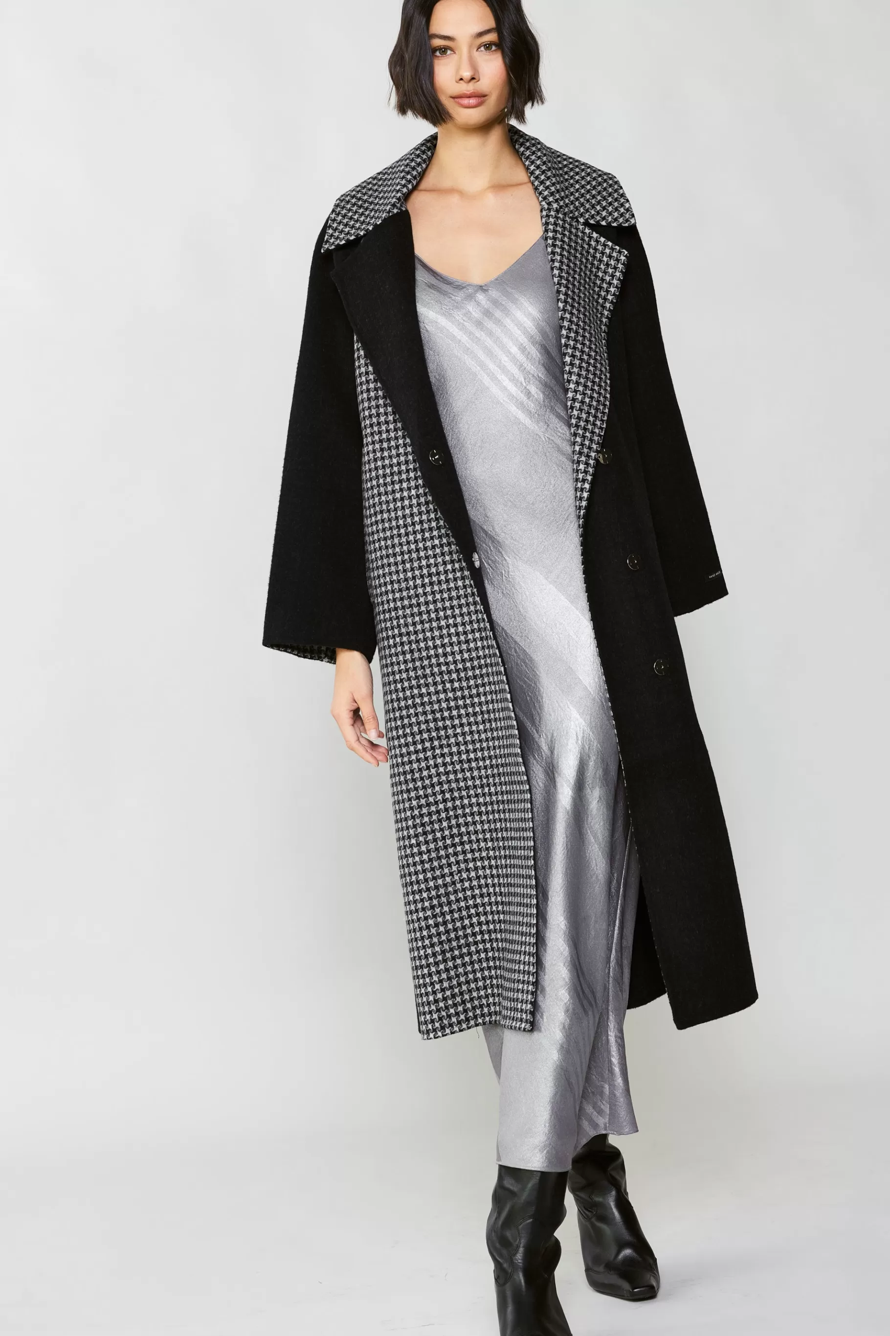 Current Air Coats & Jackets>Houndstooth Oversized Wool Coat BLACK-HOUNDSTOOTH
