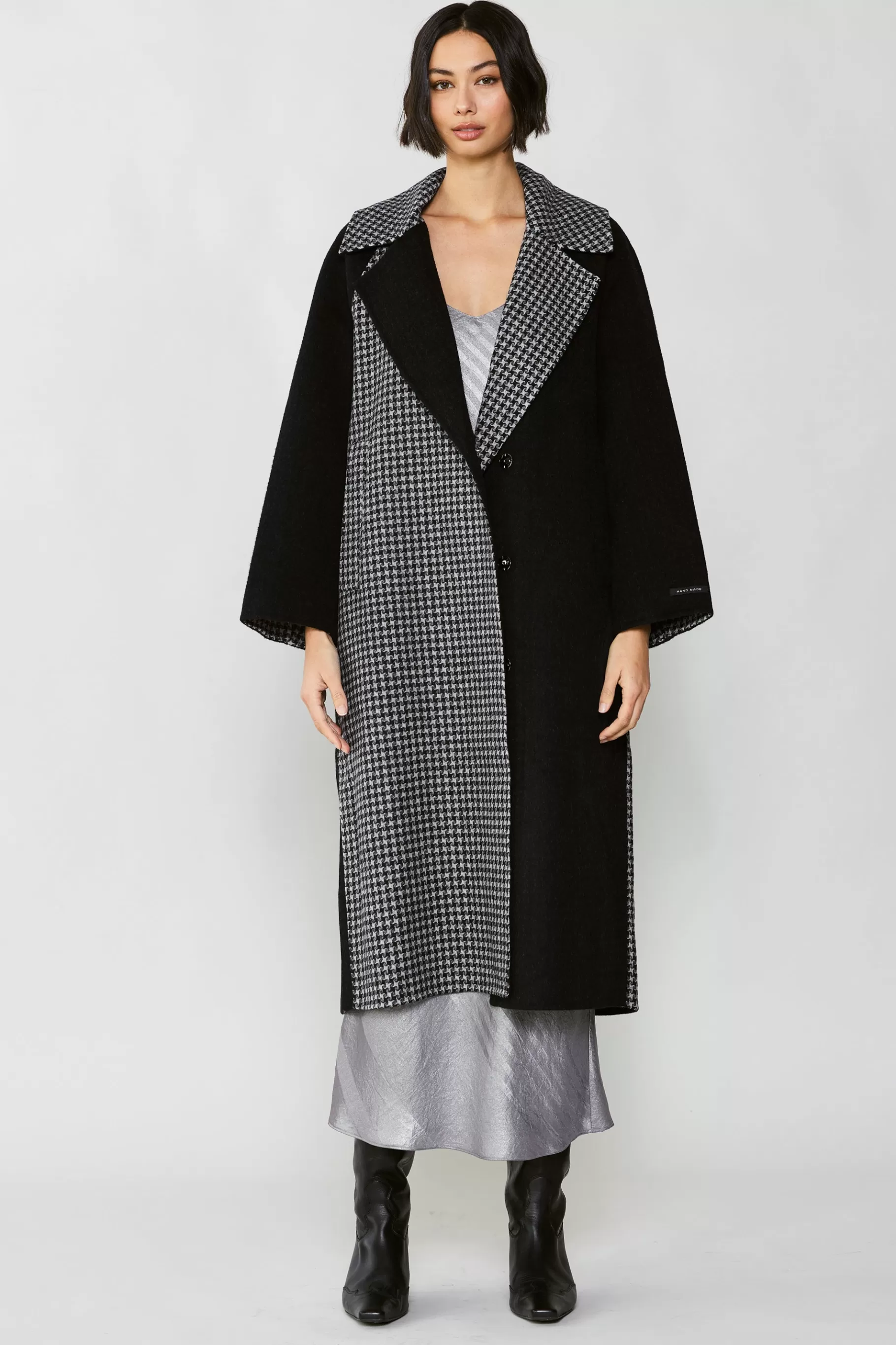 Current Air Coats & Jackets>Houndstooth Oversized Wool Coat BLACK-HOUNDSTOOTH