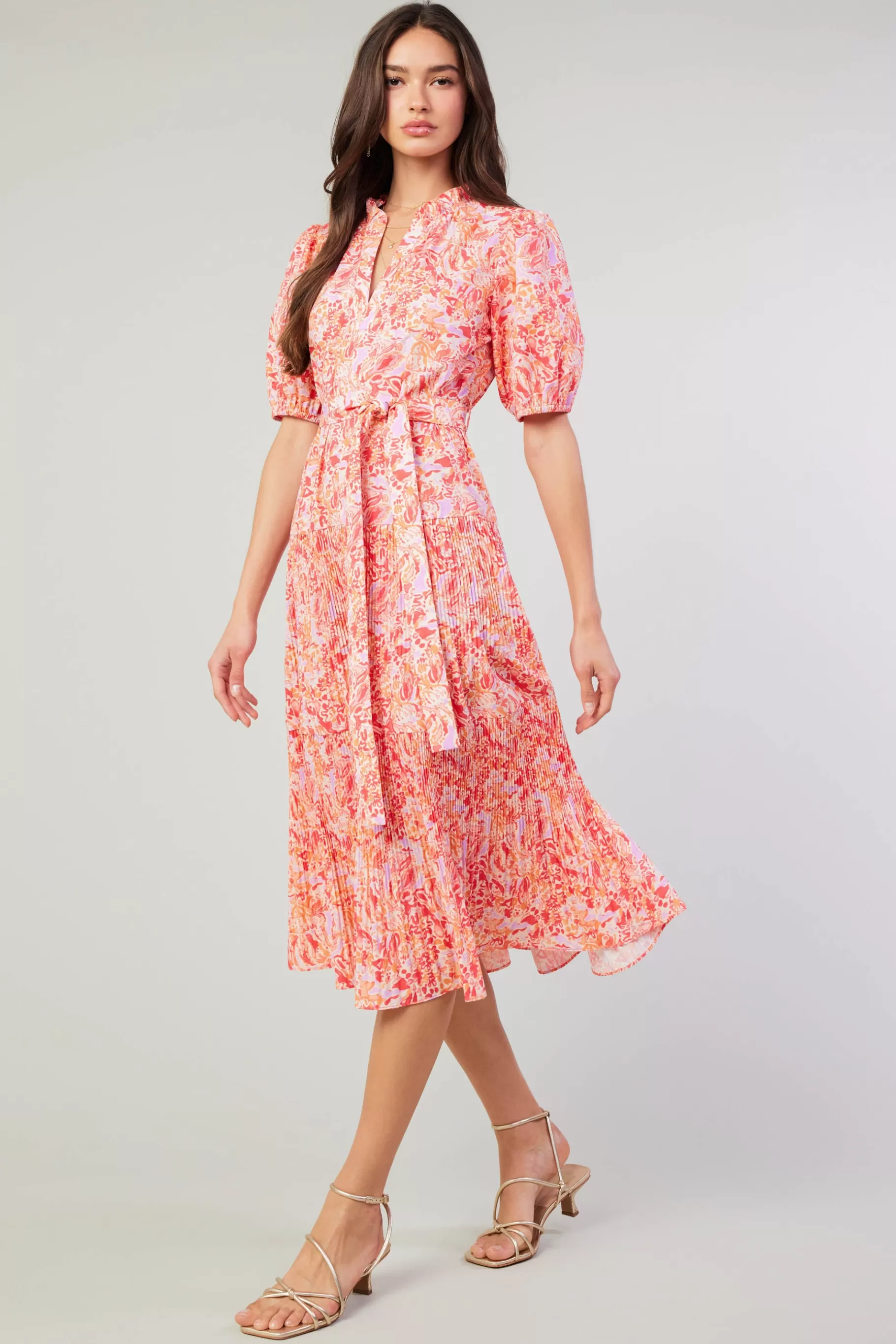 Current Air Midi Dresses>Ilana Pleated Midi Dress REDMLT
