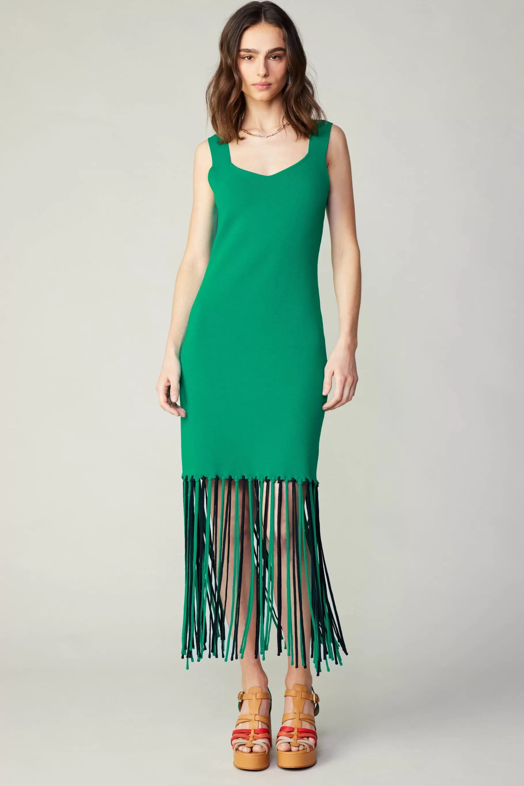 Current Air Knitwear | Midi Dresses>Knit Fringe Hem Dress AQUAGREEN