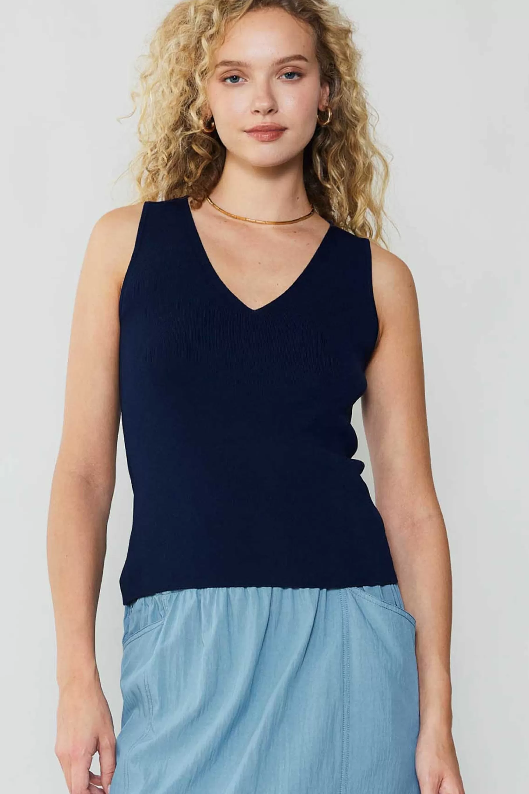 Current Air Knitwear | Sleeveless Tops>Knit Tank Top NAVY