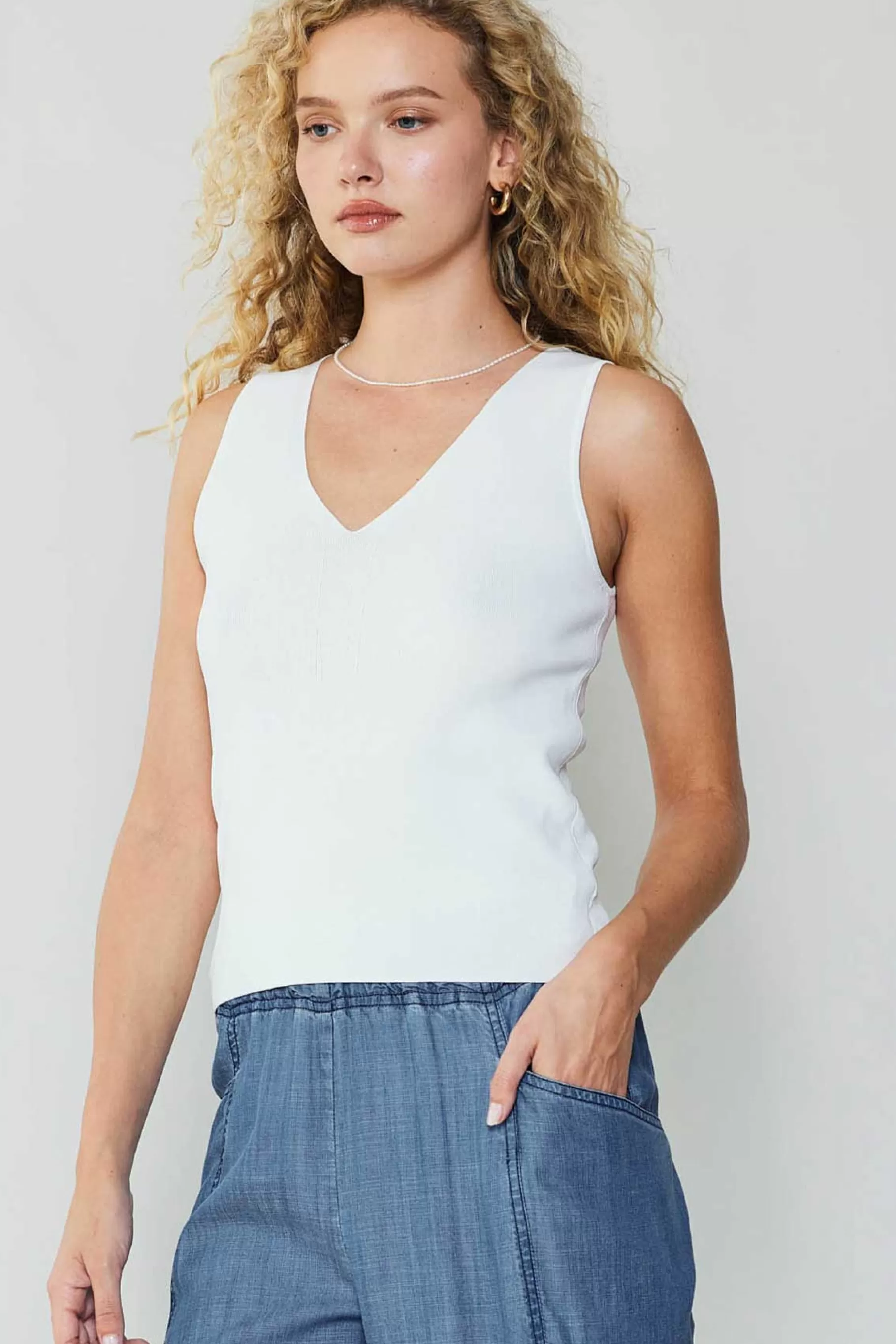 Current Air Knitwear | Sleeveless Tops>Knit Tank Top WHITE