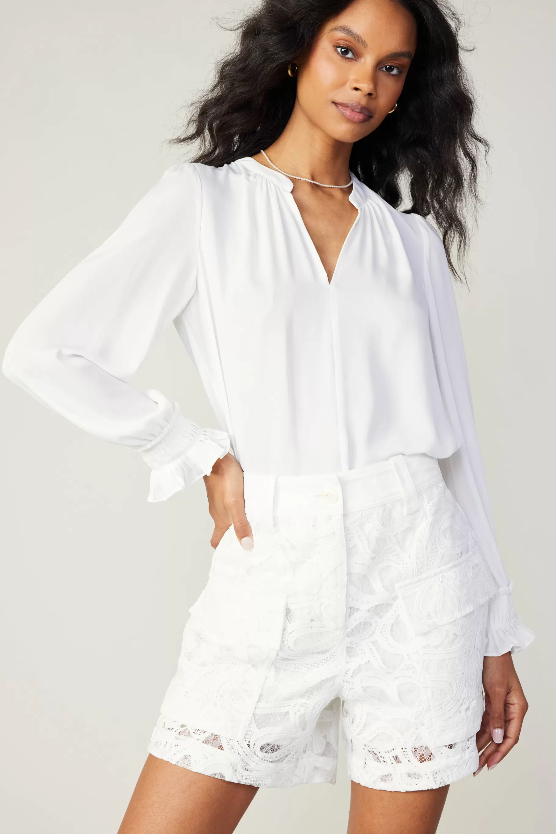 Current Air Shorts>Lace Shorts WHITE