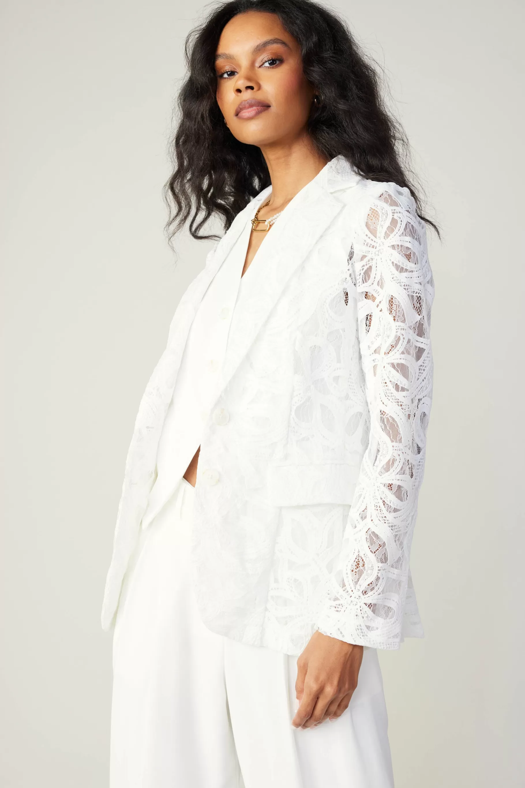 Current Air Coats & Jackets>Lace Single Breasted Blazer WHITE