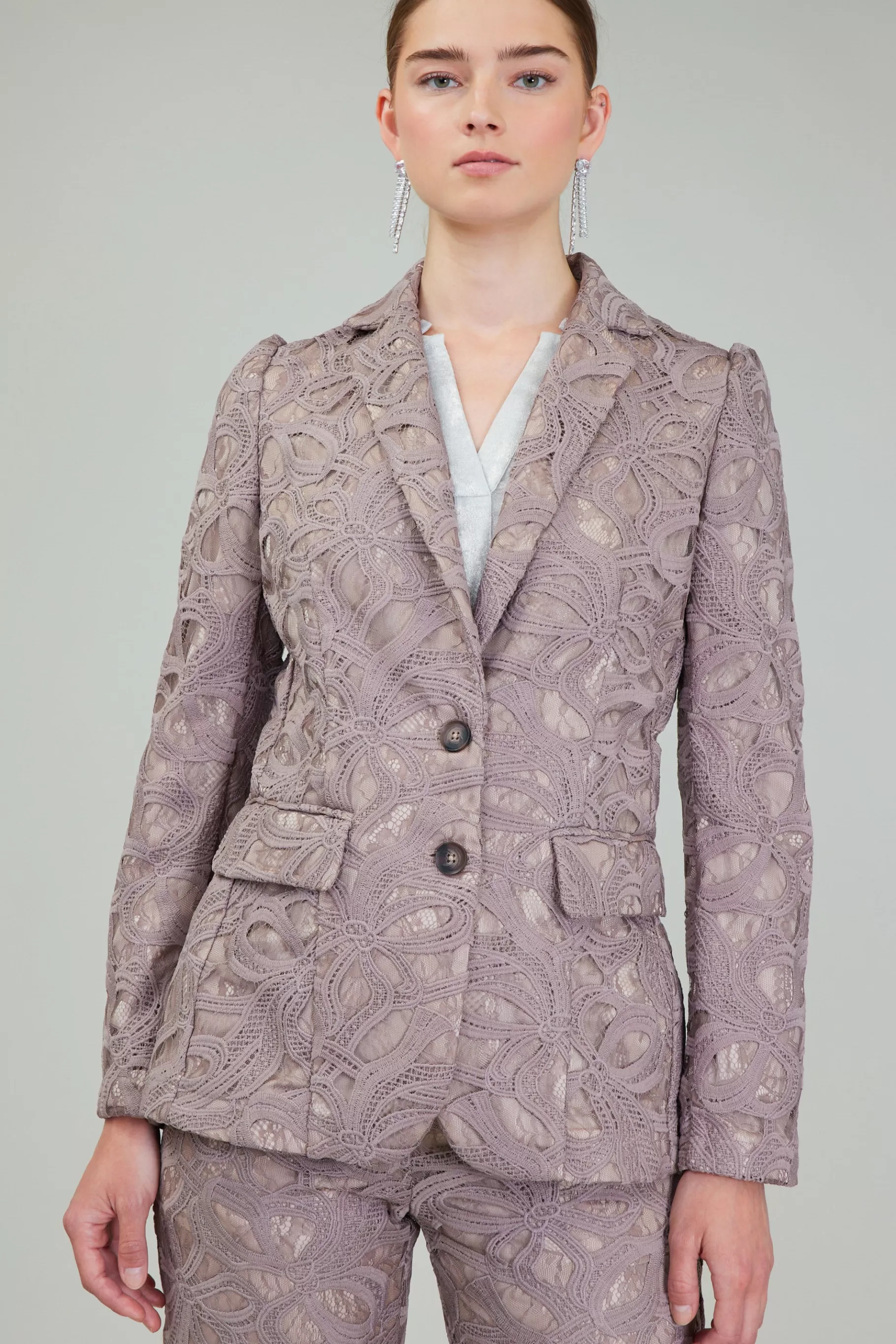 Current Air Coats & Jackets>Lace Single Breasted Blazer TAUPEGREY