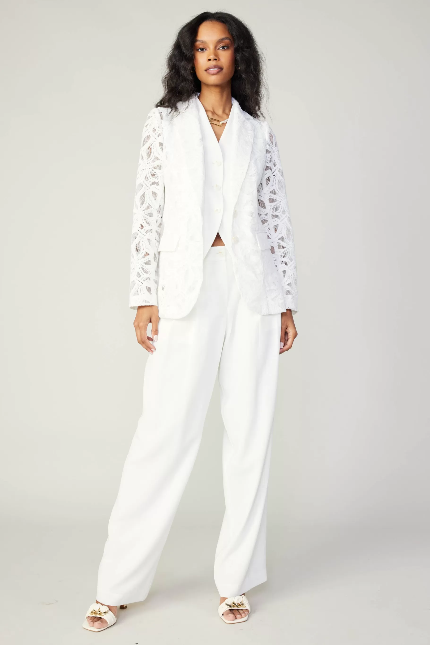 Current Air Coats & Jackets>Lace Single Breasted Blazer WHITE