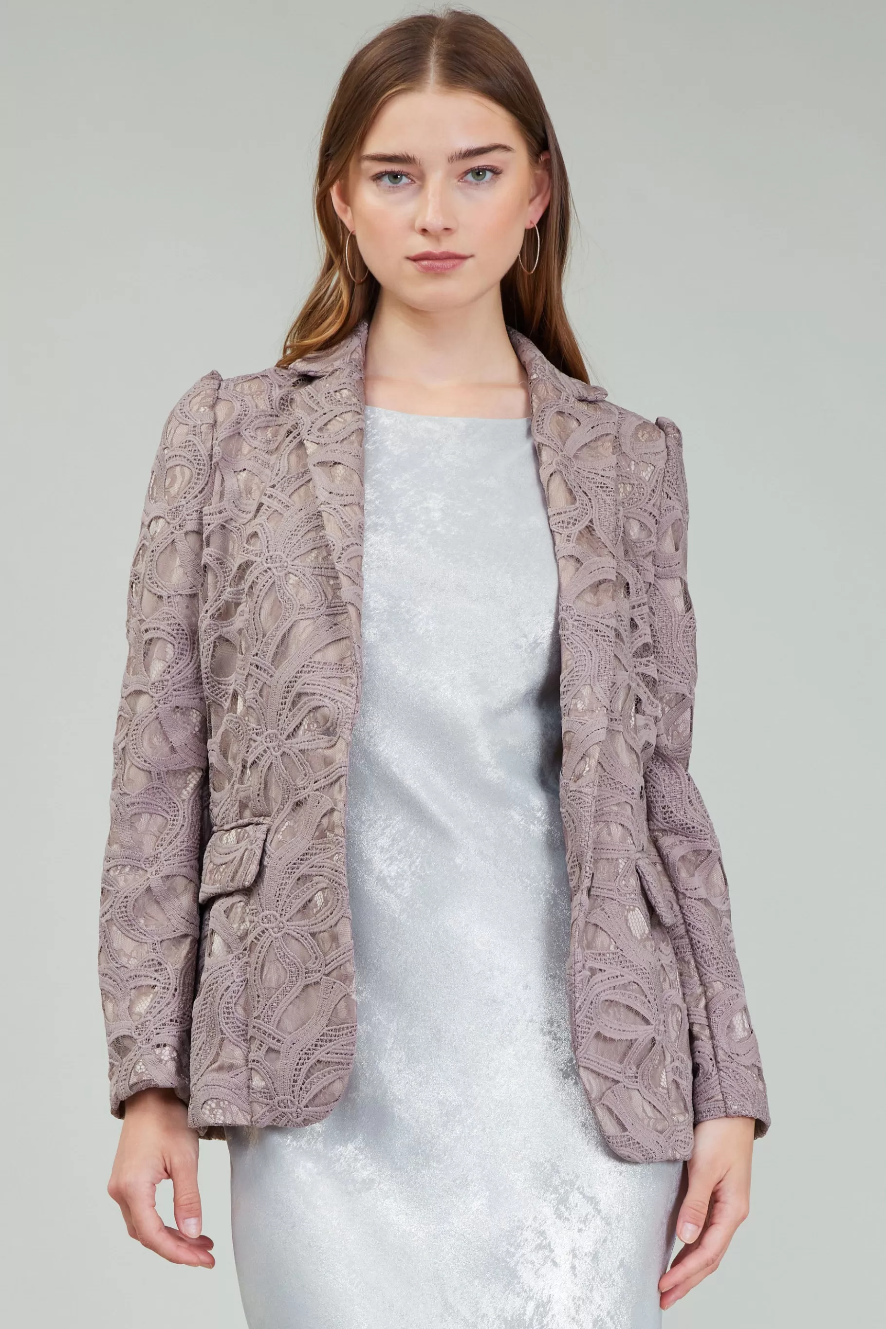 Current Air Coats & Jackets>Lace Single Breasted Blazer TAUPEGREY