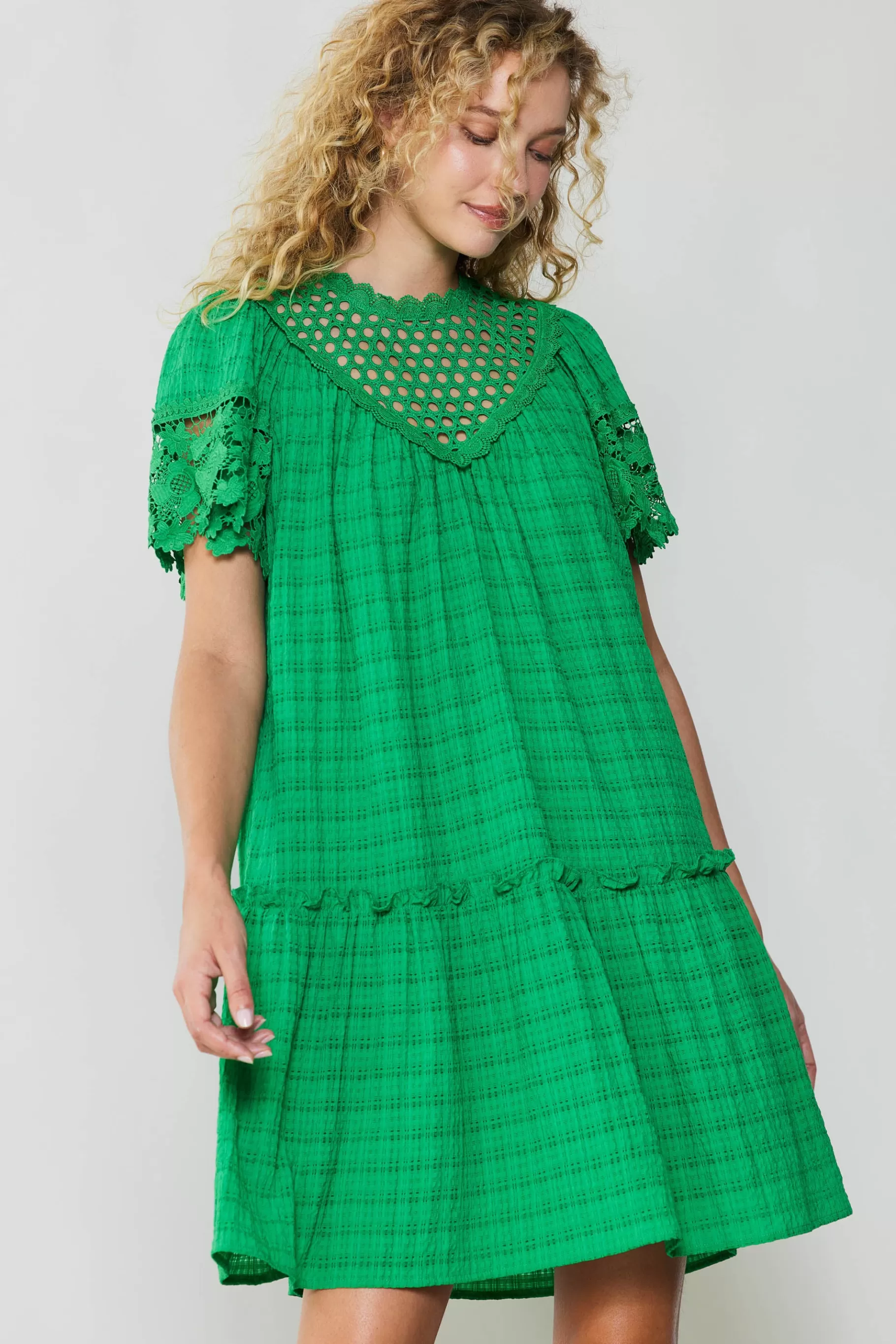 Current Air Mini Dresses>Lace Sleeve Mini Dress GREEN