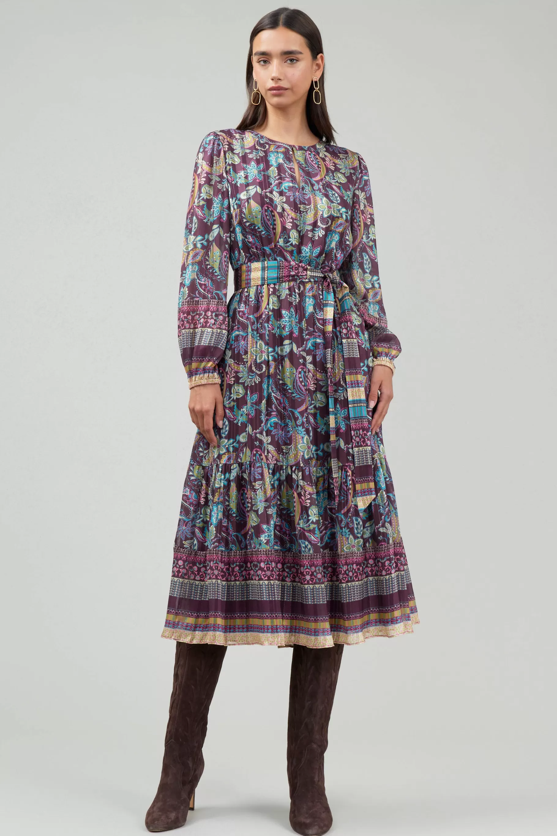 Current Air Midi Dresses>Lurex Floral Midi Dress PLUMMLT
