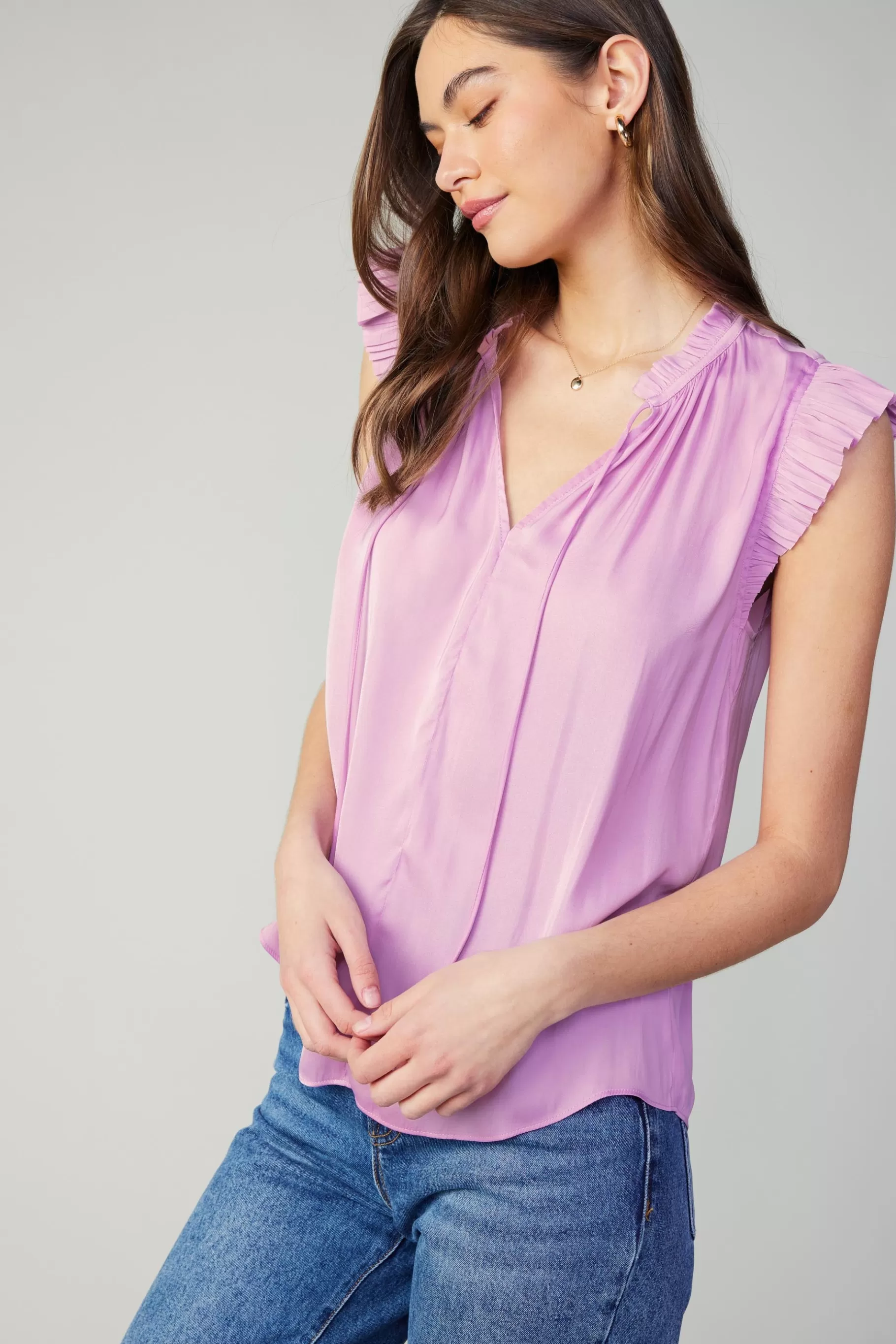 Current Air Sleeveless Tops | Short Sleeve Tops>Margot Pleated Sleeve Blouse PASTELPINK