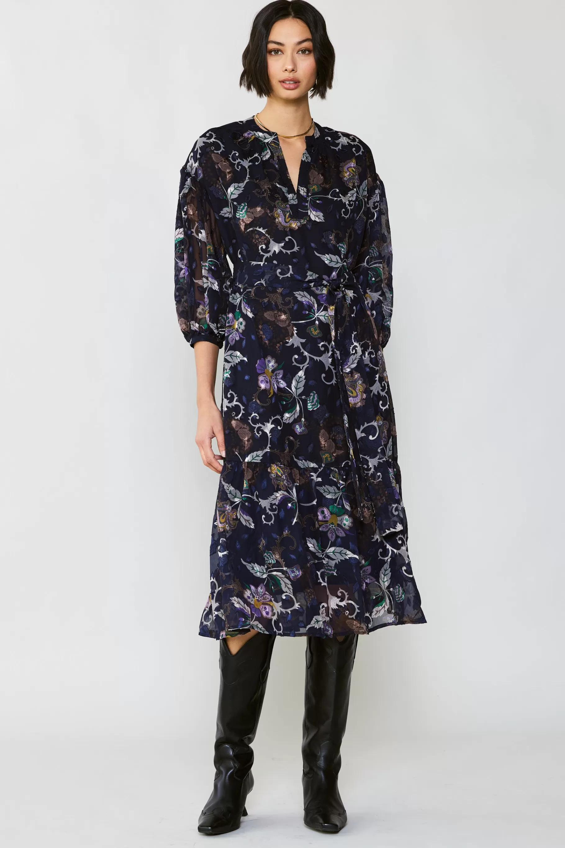 Current Air Midi Dresses>Navy Floral Midi Dress FLORALNAVY