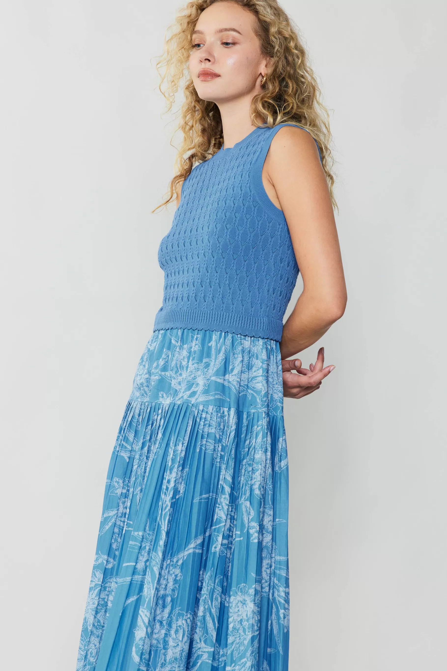 Current Air Knitwear | Midi Dresses>Pleated Skirt Sweater Dress LIGHTBLUE