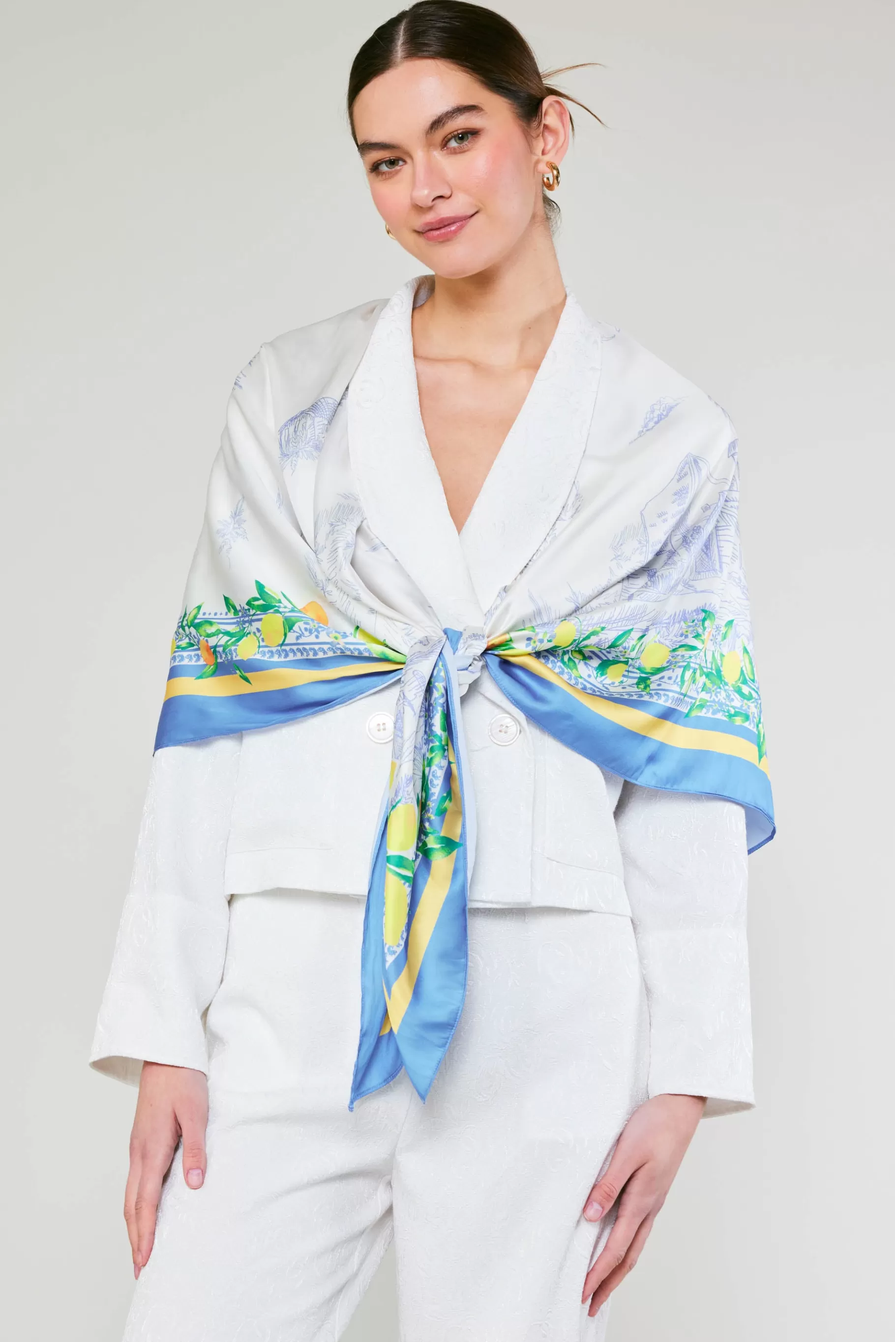 Current Air Accessories>Recycled Signature Print Large Scarf TUSCANBLUECITRUS