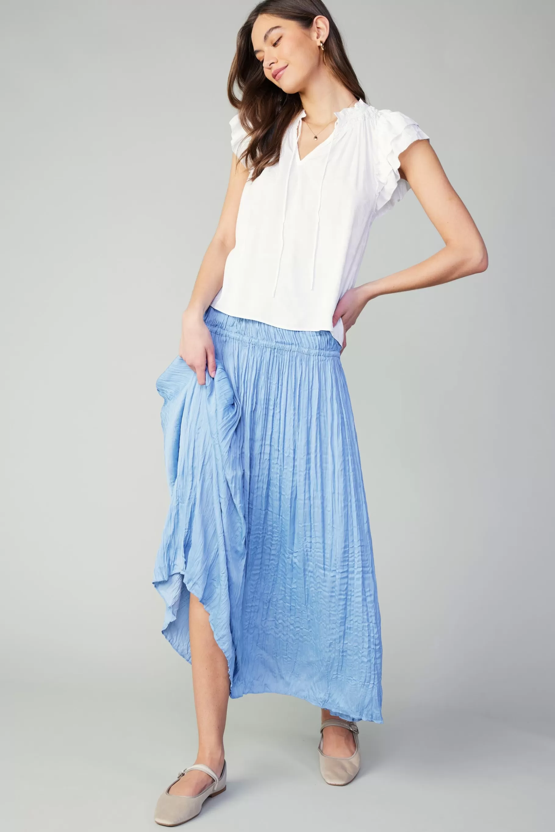 Current Air Short Sleeve Tops>Sadie Tiered Sleeve Floral Blouse OFFWHITEFLORAL