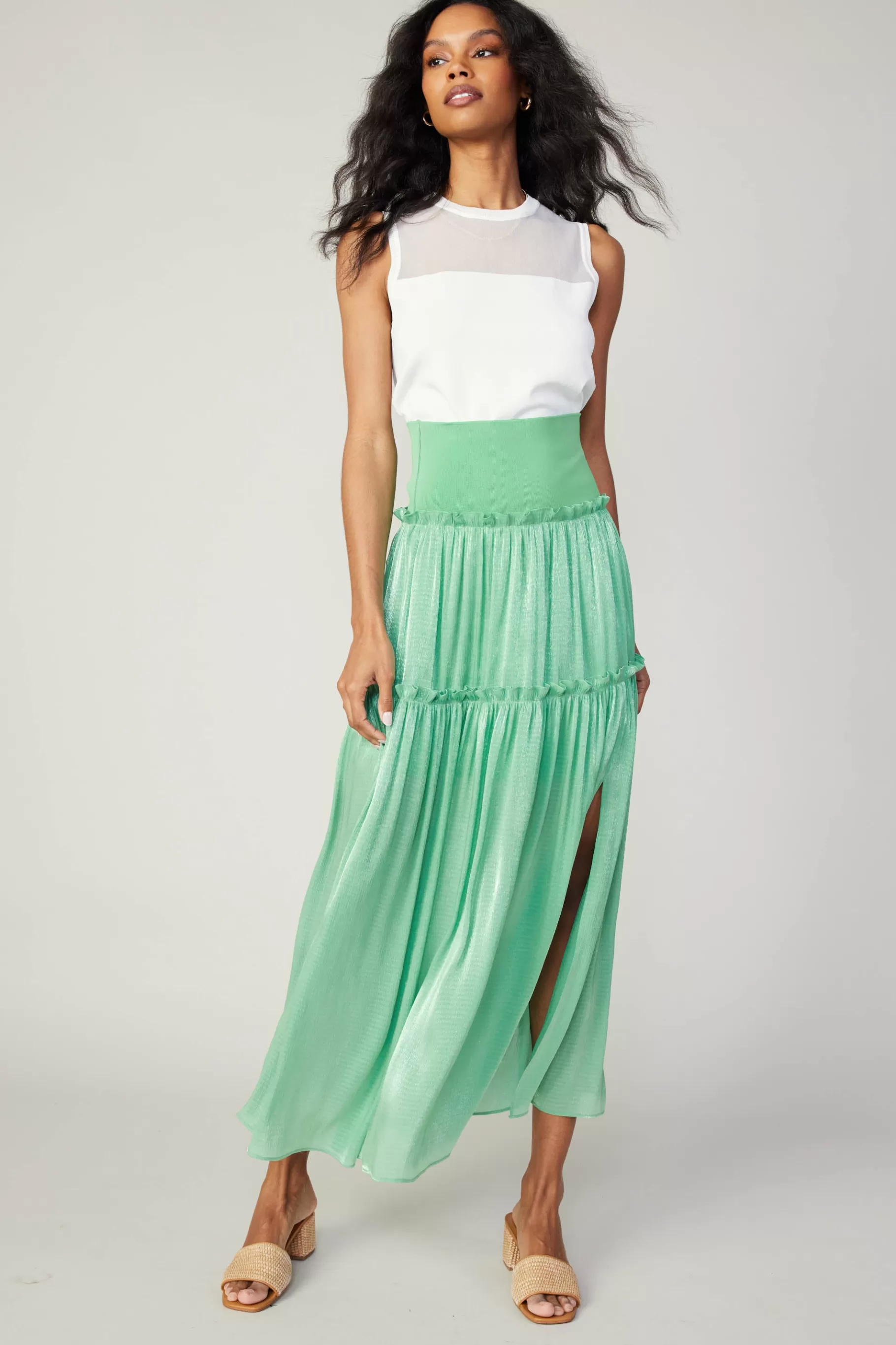 Current Air Skirts>Satin Weave Maxi Skirt COOLGREEN