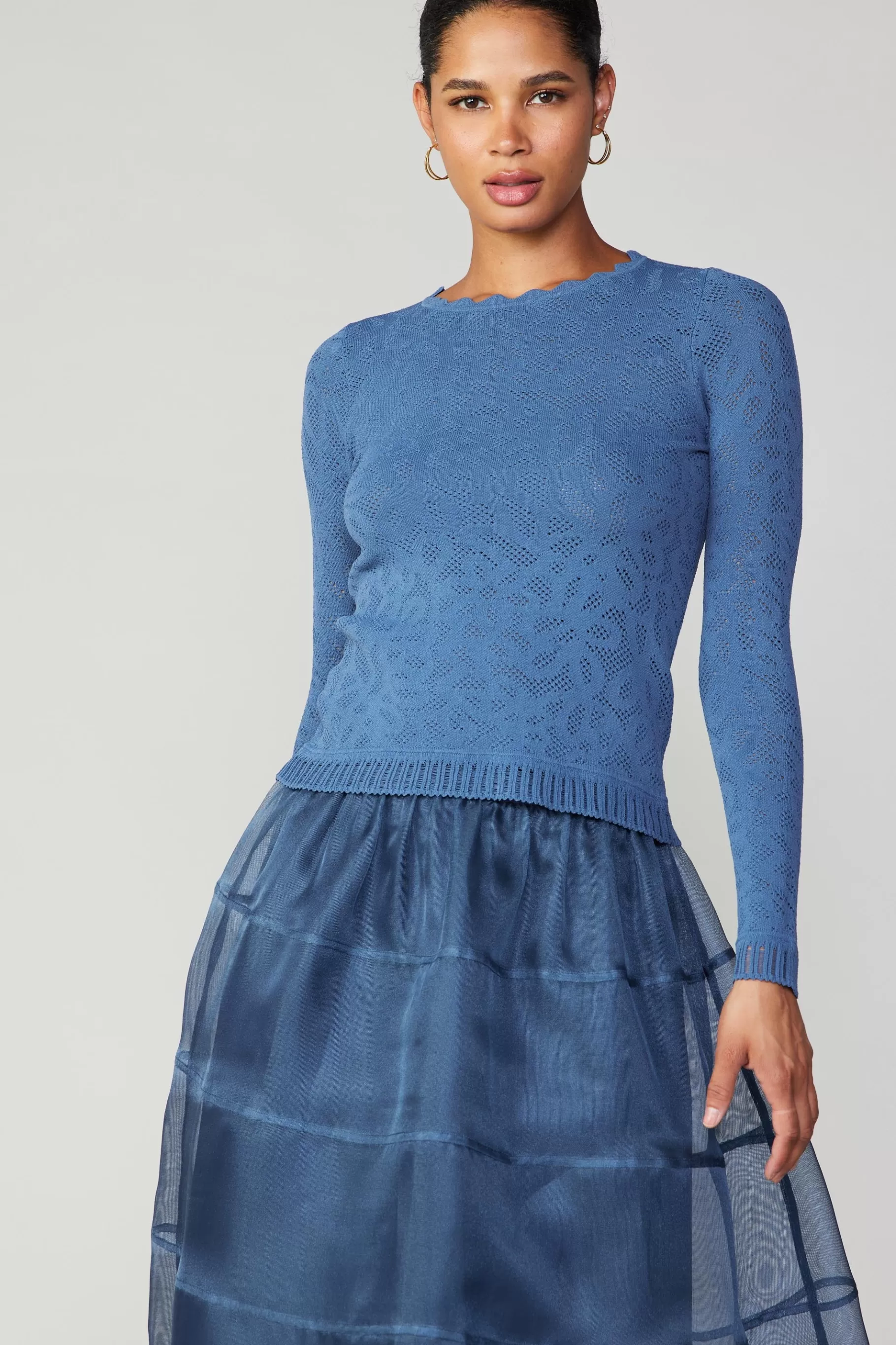 Current Air Long Sleeve Tops | Sweaters>Scalloped Knit Top AEGEANBLUE