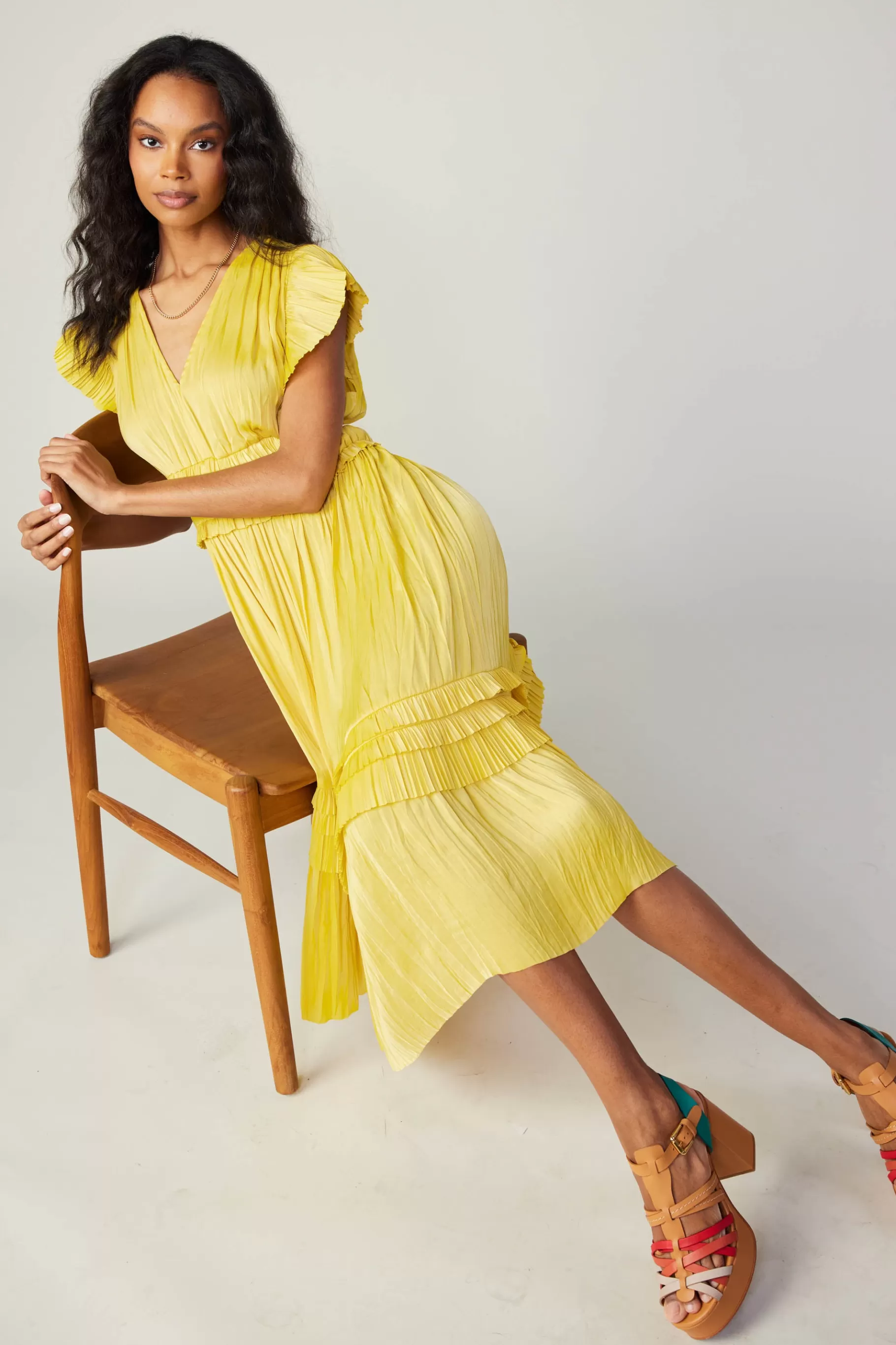 Current Air Midi Dresses>Sereia Pleated Midi Dress SUNNYYELLOW
