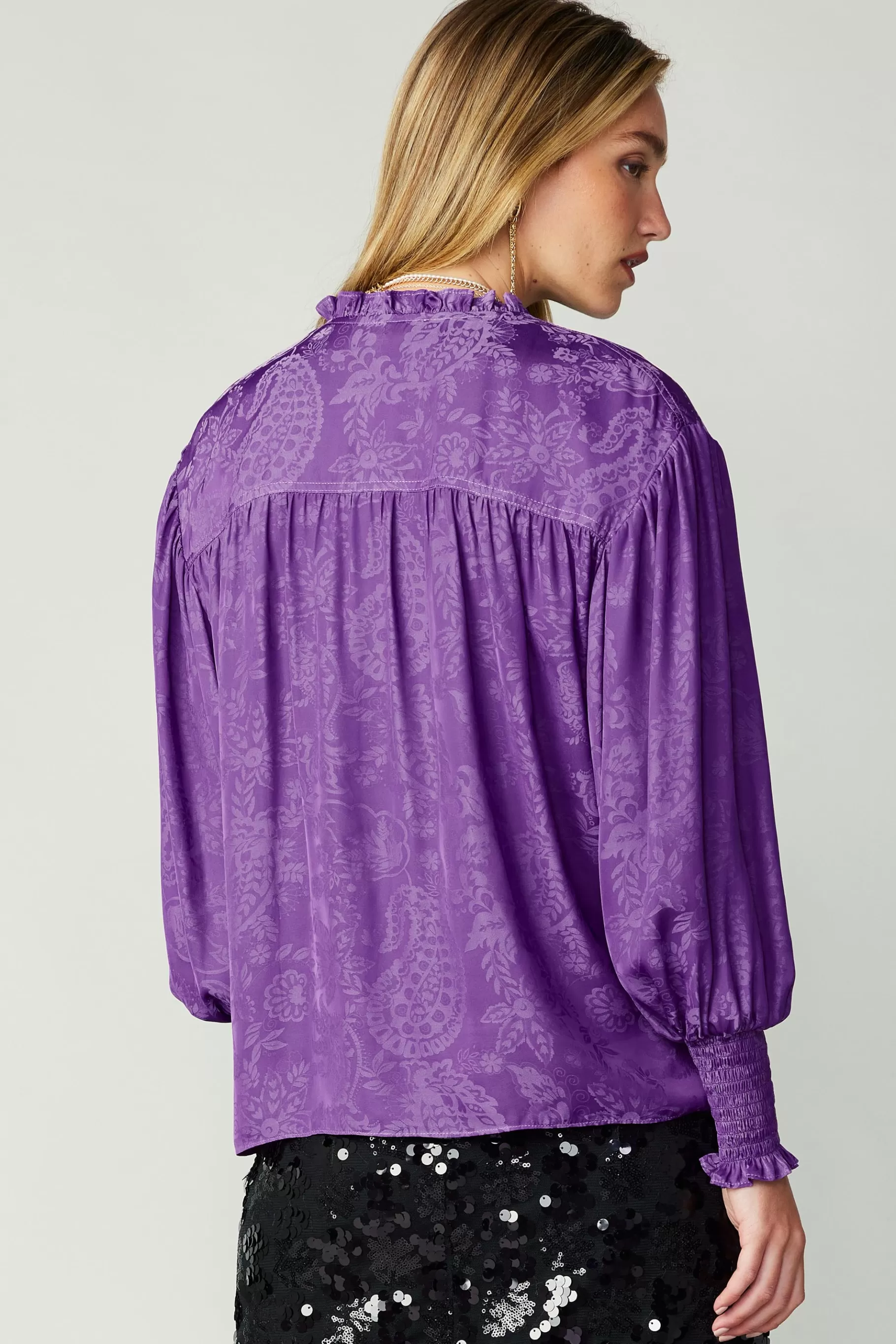 Current Air Long Sleeve Tops>Smocked Cuff Blouse HYPERVIOLET