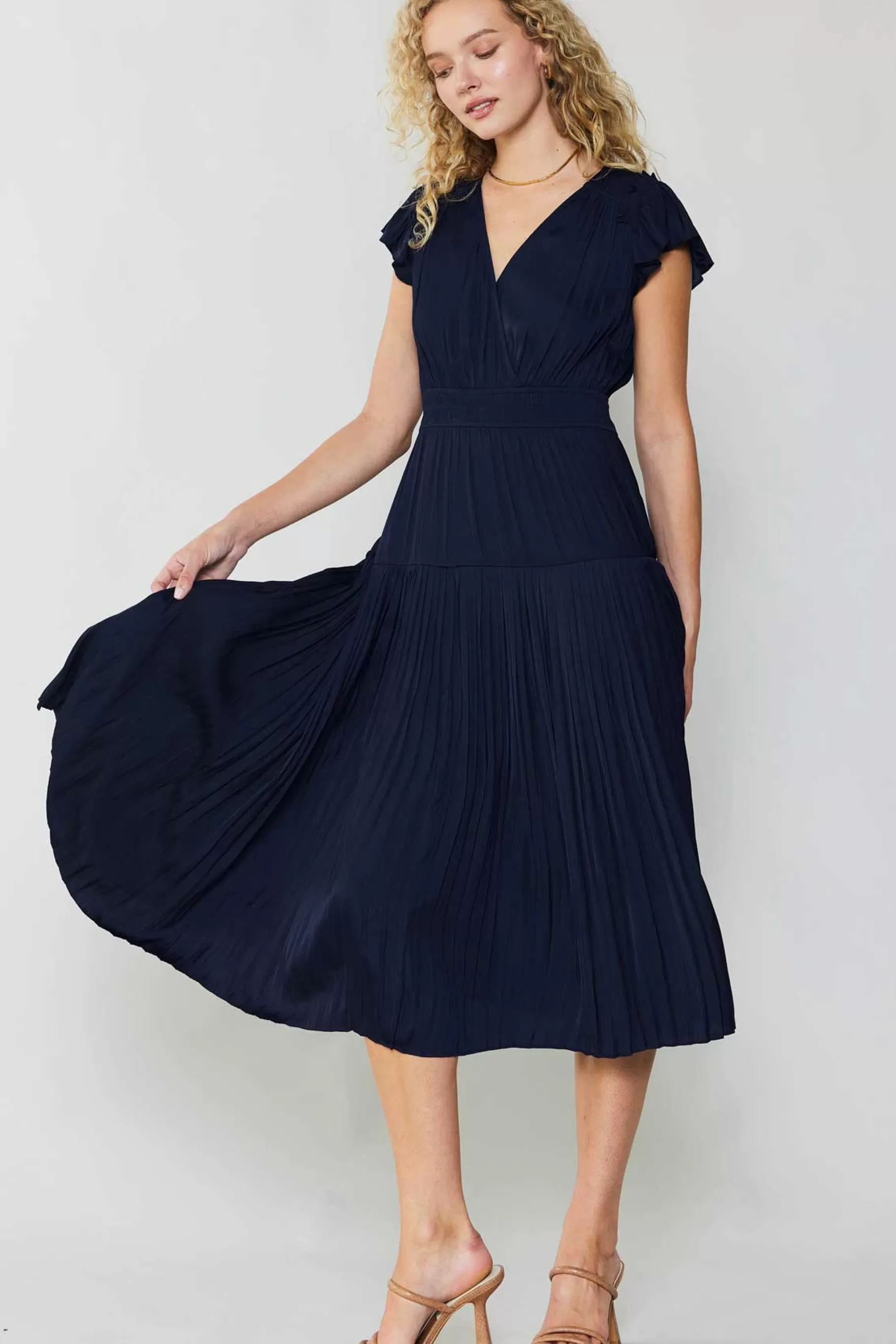 Current Air Midi Dresses>Sophia Flutter Sleeve Midi Dress NAVY