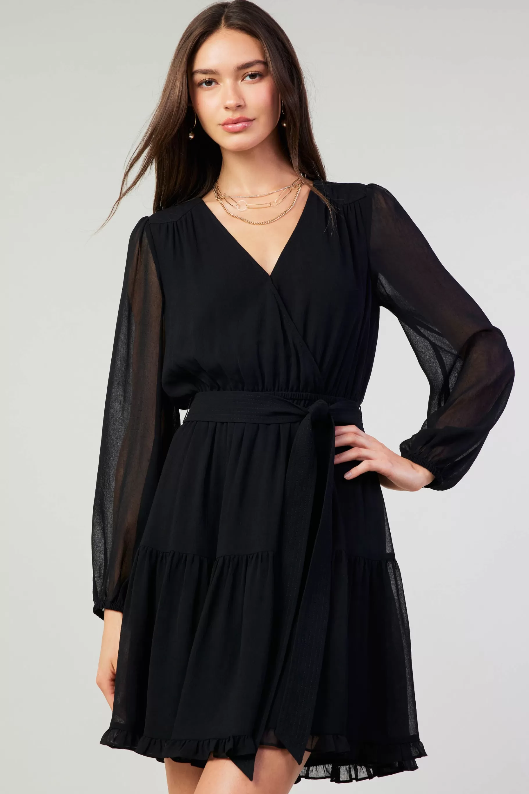 Current Air Mini Dresses>Surplice Mini Dress BLACK